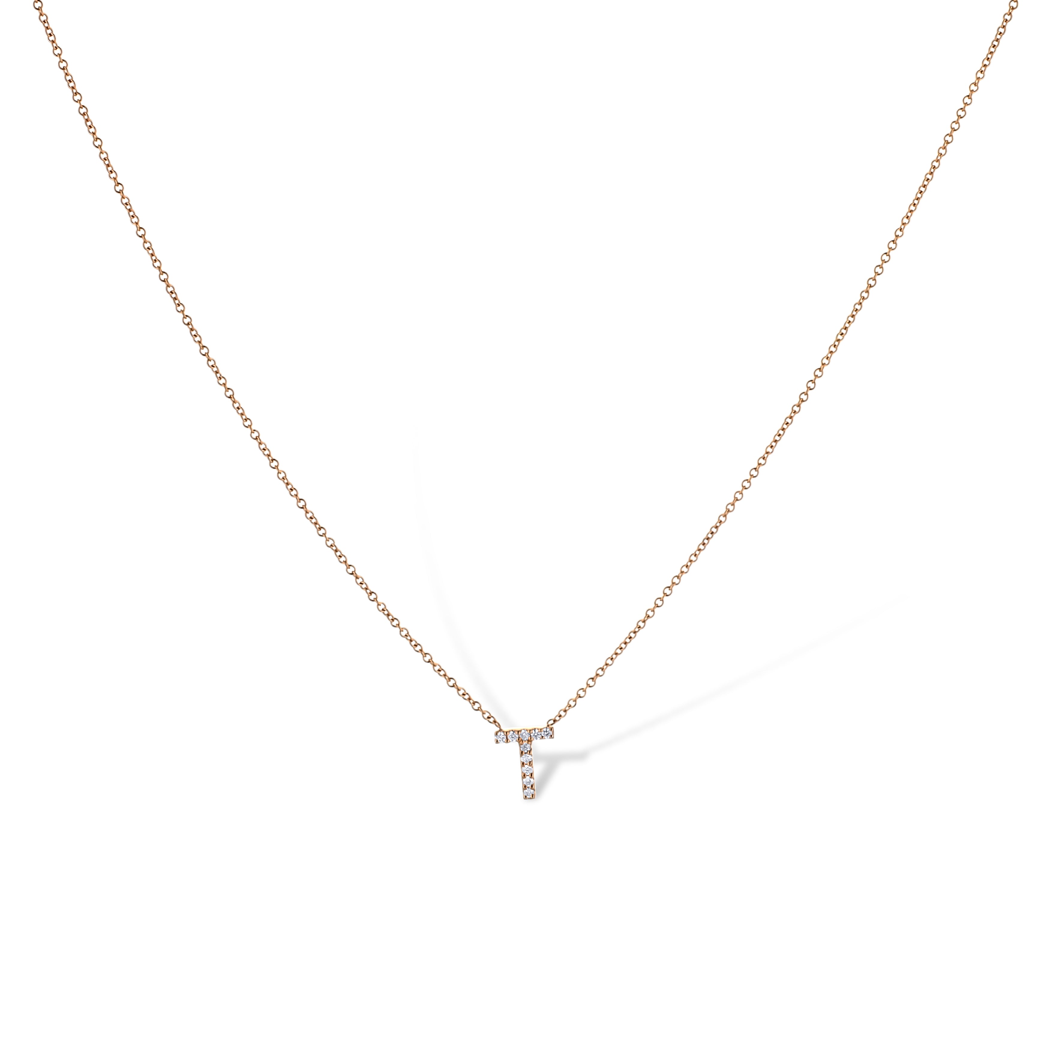 14K Rose Gold Letter 'T' Diamond Pendant Necklace