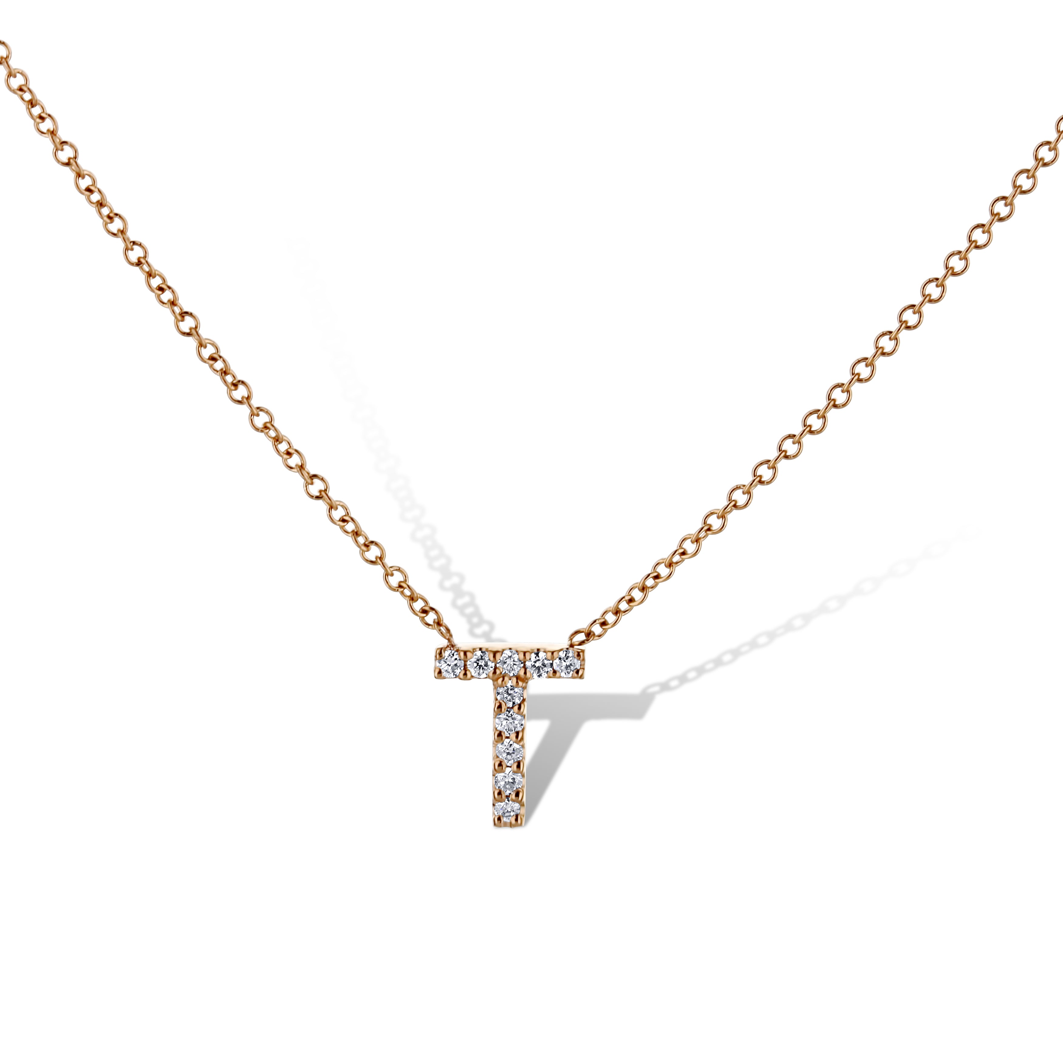 14K Rose Gold Letter 'T' Diamond Pendant Necklace