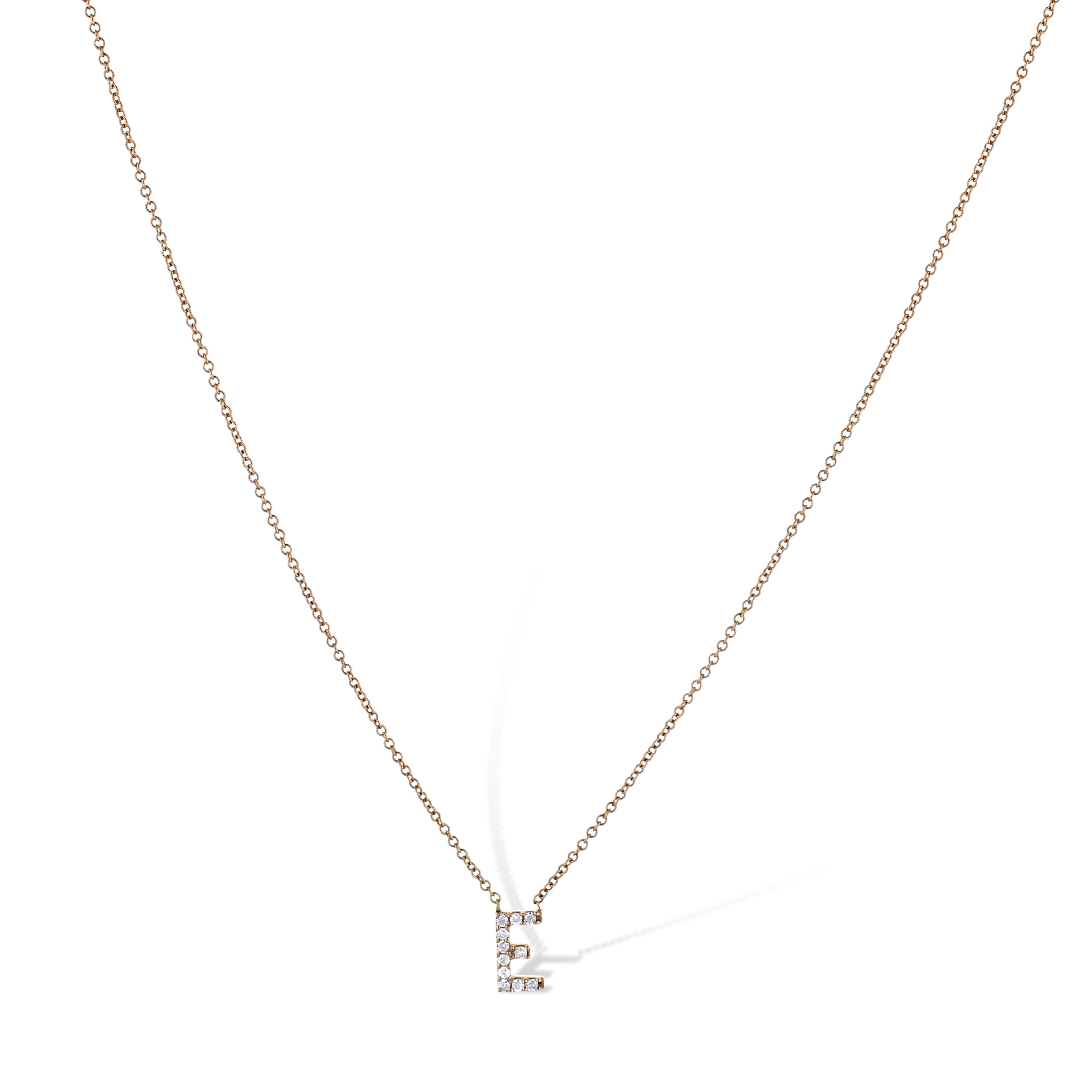 14K Rose Gold Letter 'E' Diamond Pendant Necklace