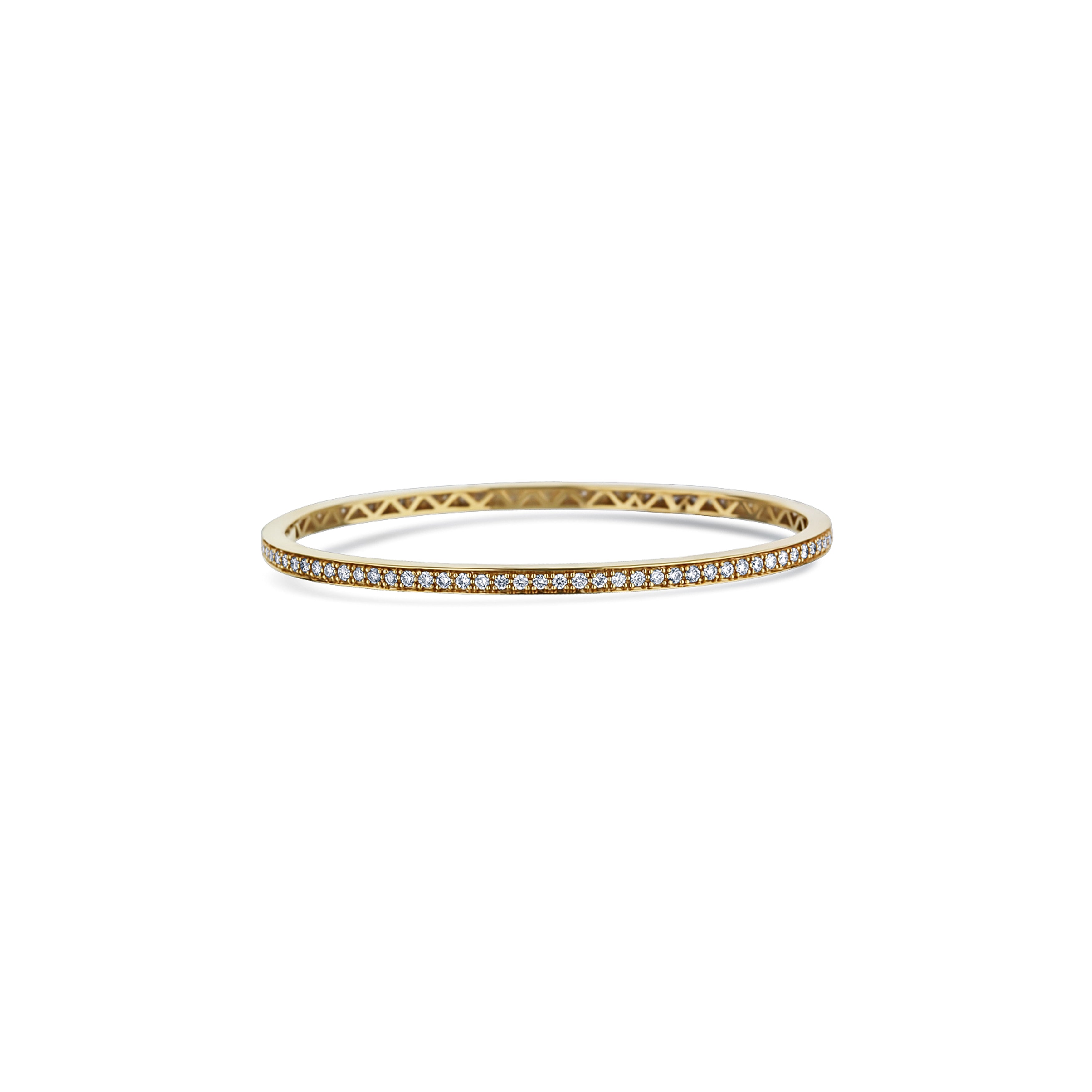 18K Yellow Gold Round Diamond Hinged Eternity Bangle