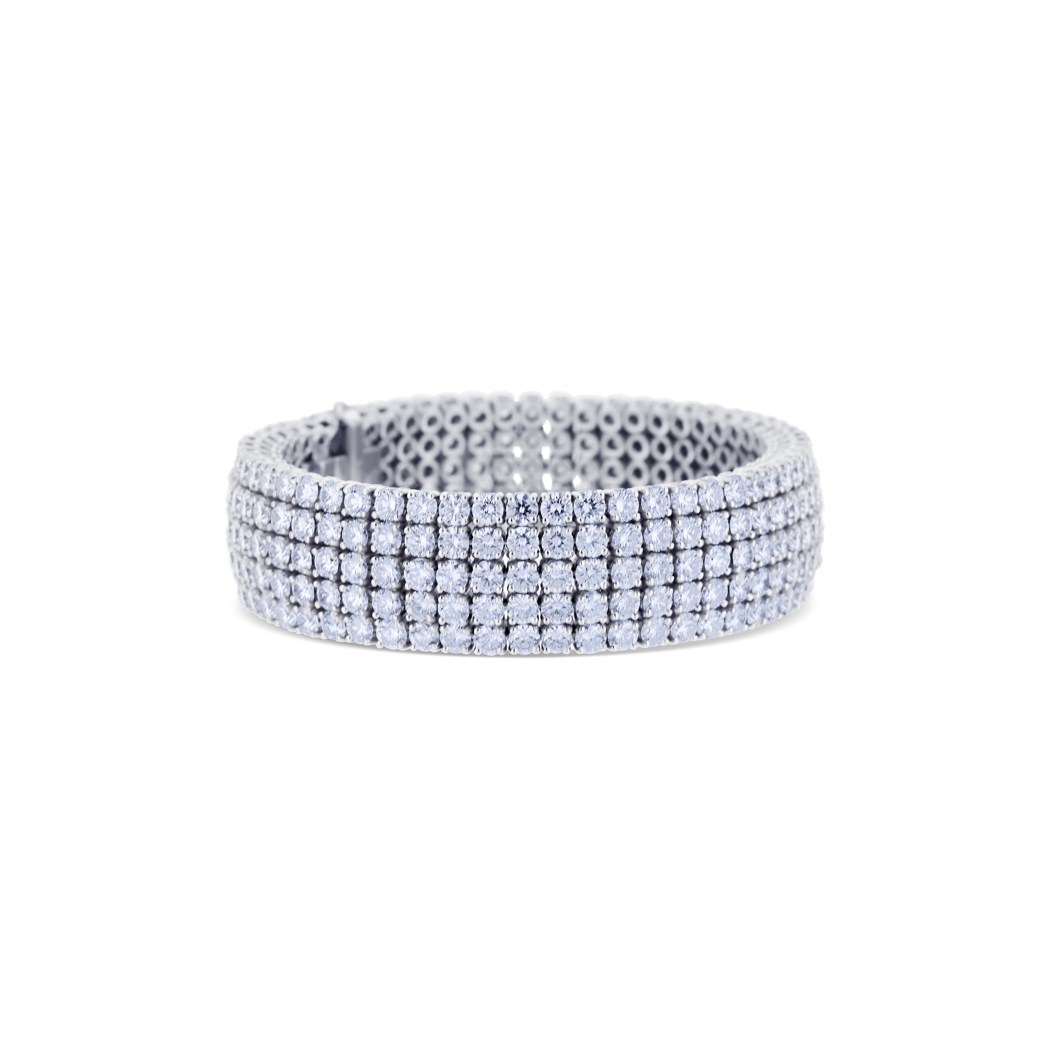 18K White Gold 5-Row Round Diamond Bracelet