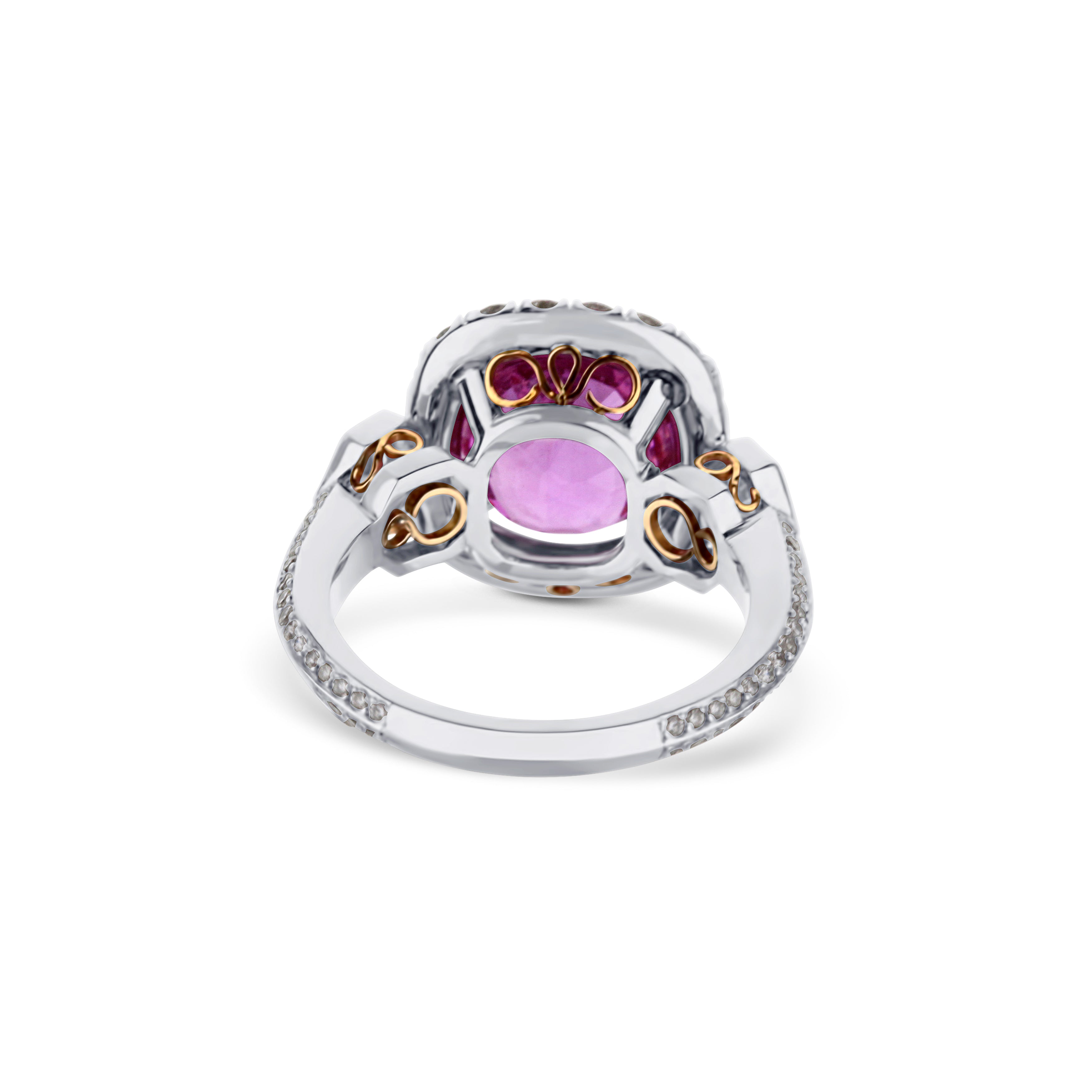 Custom Natural Modified Cushion Pink Sapphire Diamond Halo Ring