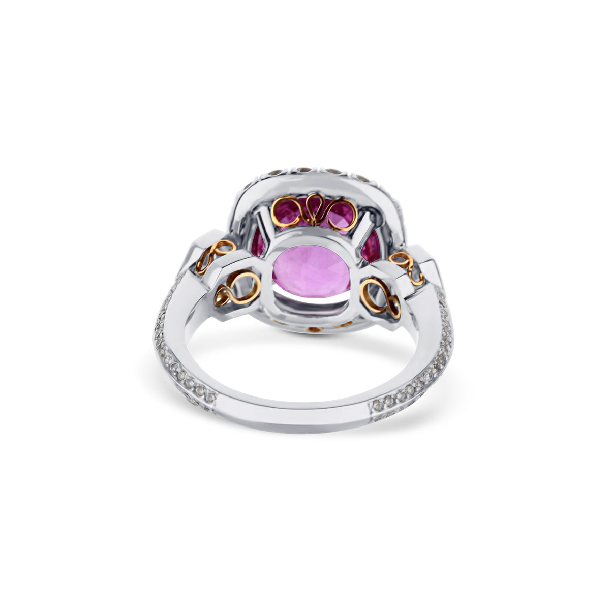 Custom Natural Modified Cushion Pink Sapphire Diamond Halo Ring