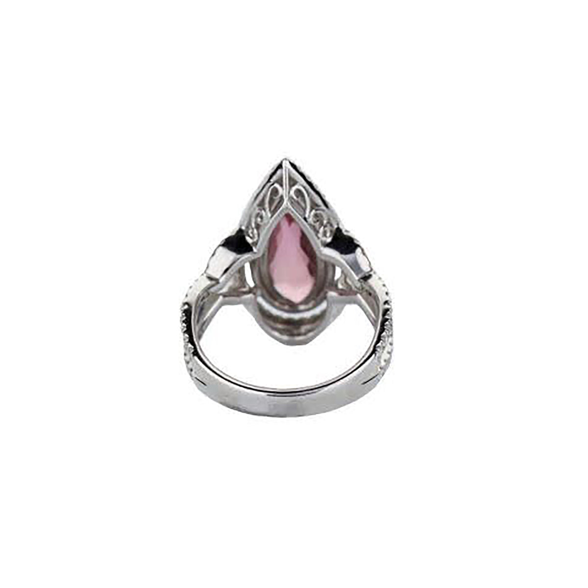 18K White Gold Pear Pink Tourmaline Double Diamond Halo Ring