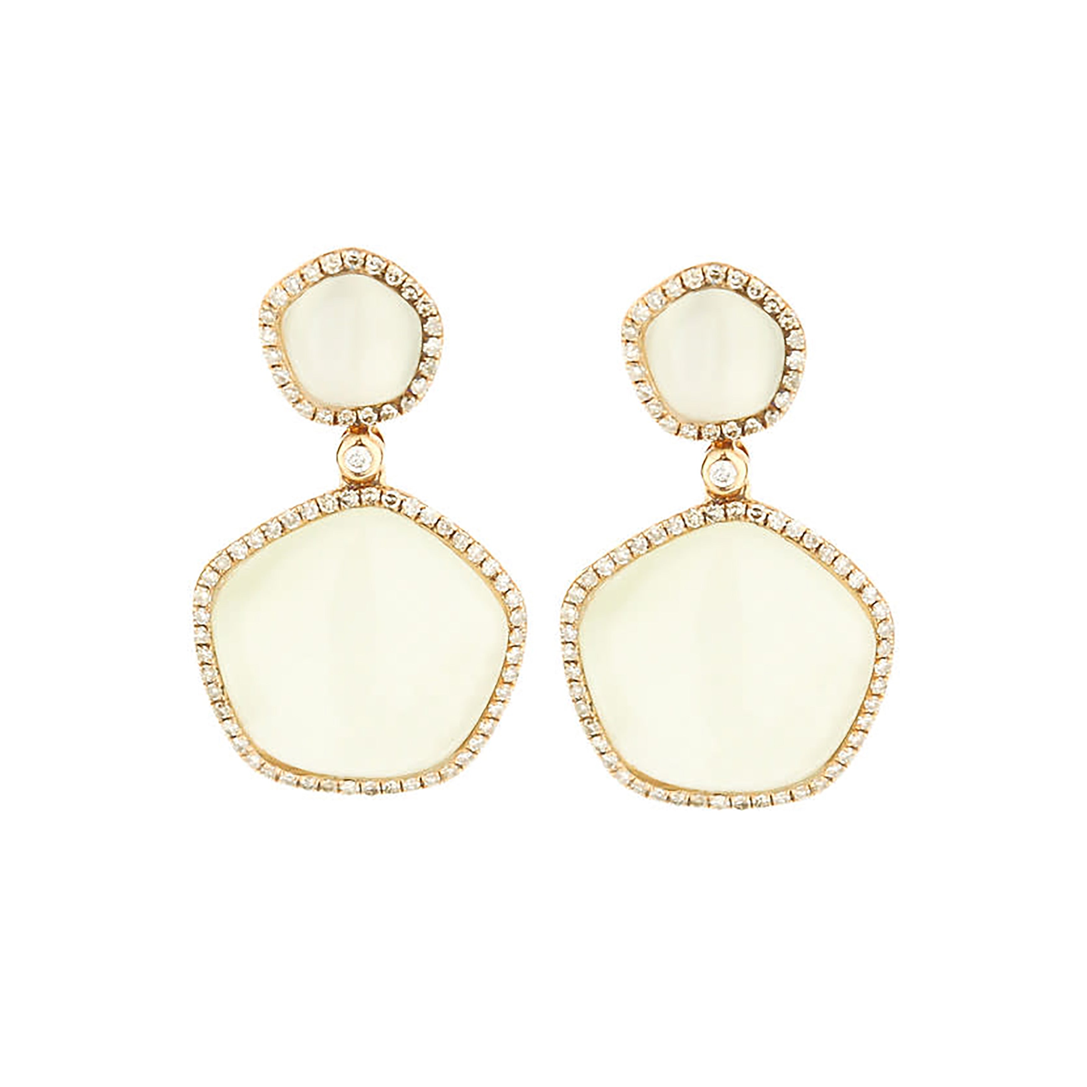 14K Rose Gold Carbonate Drop Diamond Halo Earrings