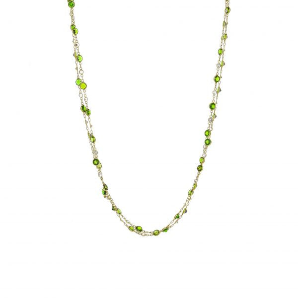 18K Yellow Gold Tsavorite White Sapphire Bezel Set Necklace