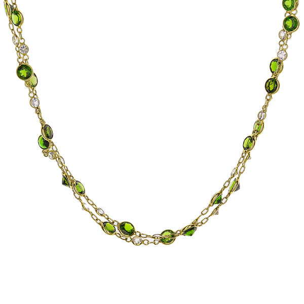 18K Yellow Gold Tsavorite White Sapphire Bezel Set Necklace
