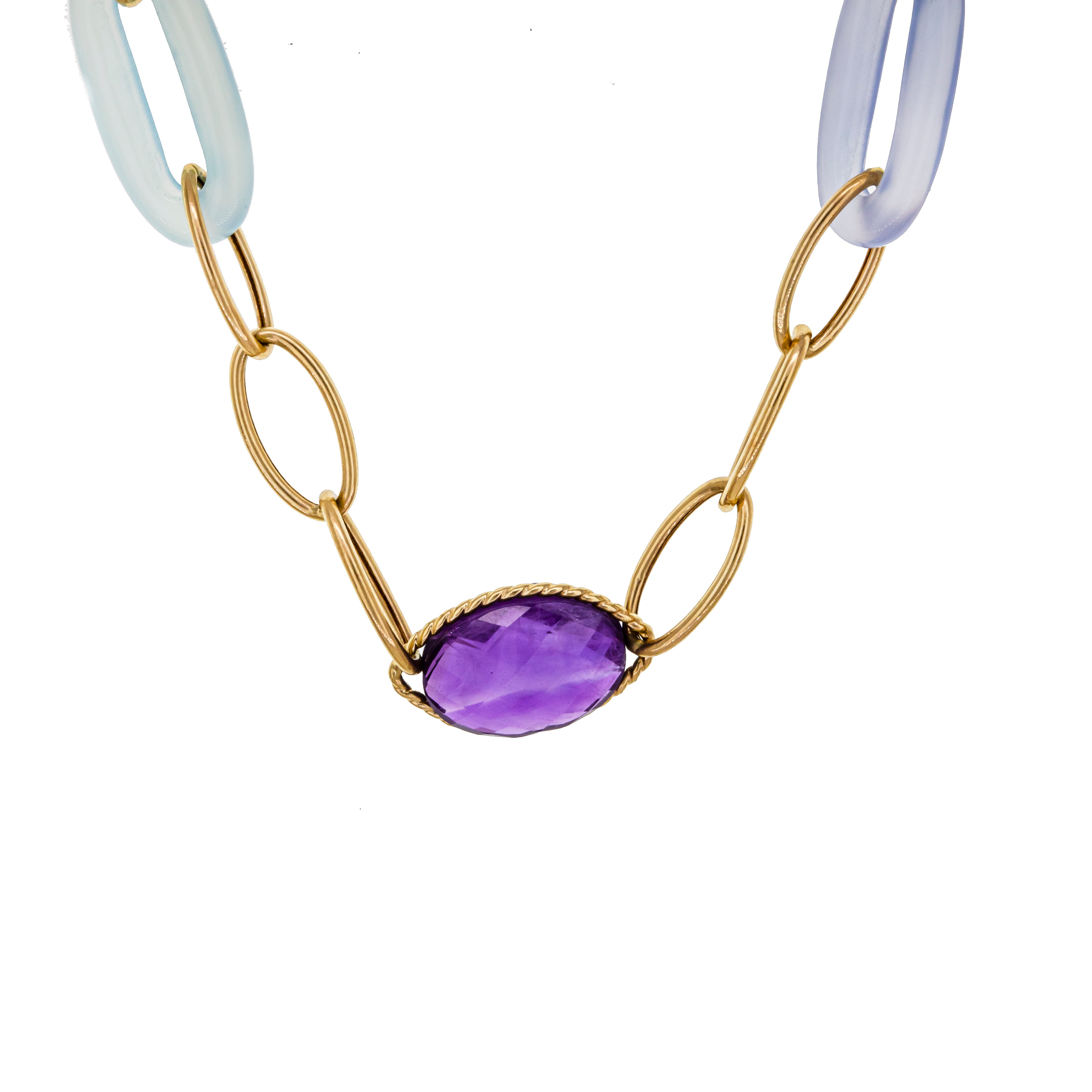 Oval Amethyst And Jade Link Station Necklace