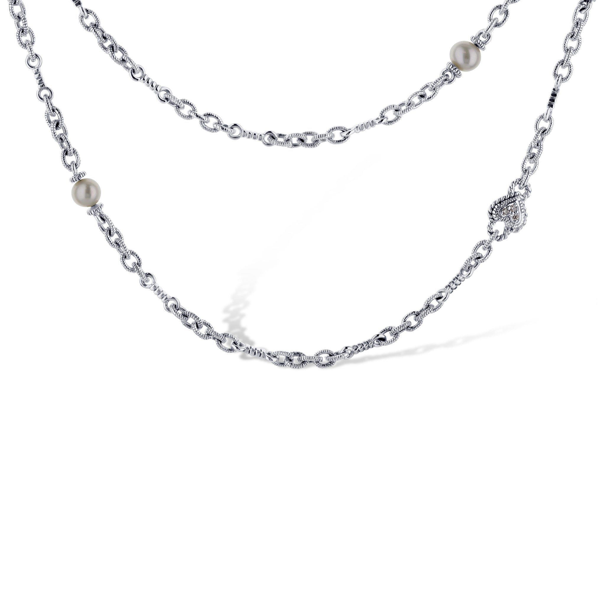 Judith Ripka White Gold Cultured Pearls By The Yard Necklace With Diamonds