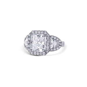 18K White Gold Radiant Cut Diamond With Halo And Side Shield Diamond Custom Engagement Ring