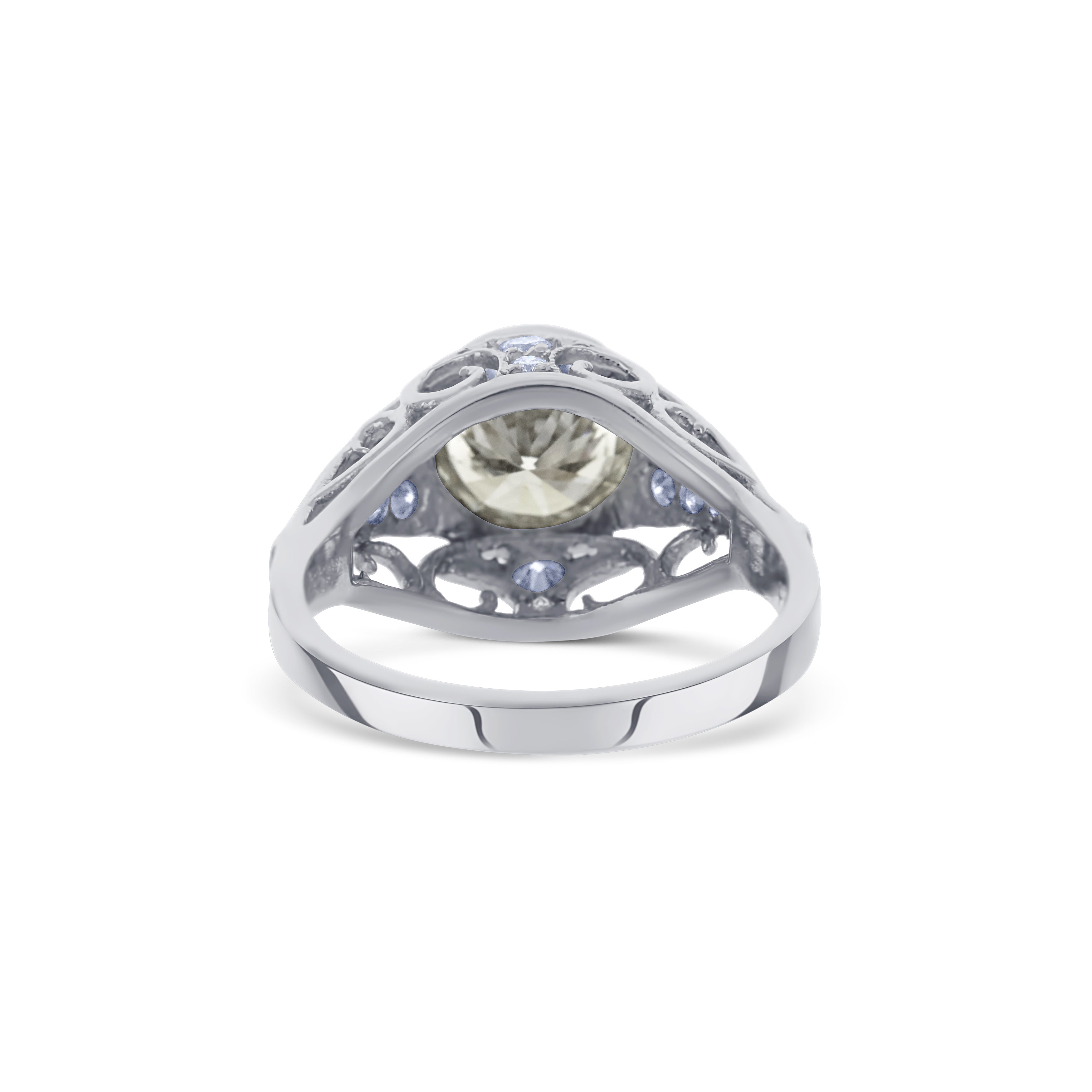 Platinum Filigree Dome Ring With A 1.46 Carat Bezel Set Round Brilliant Diamond