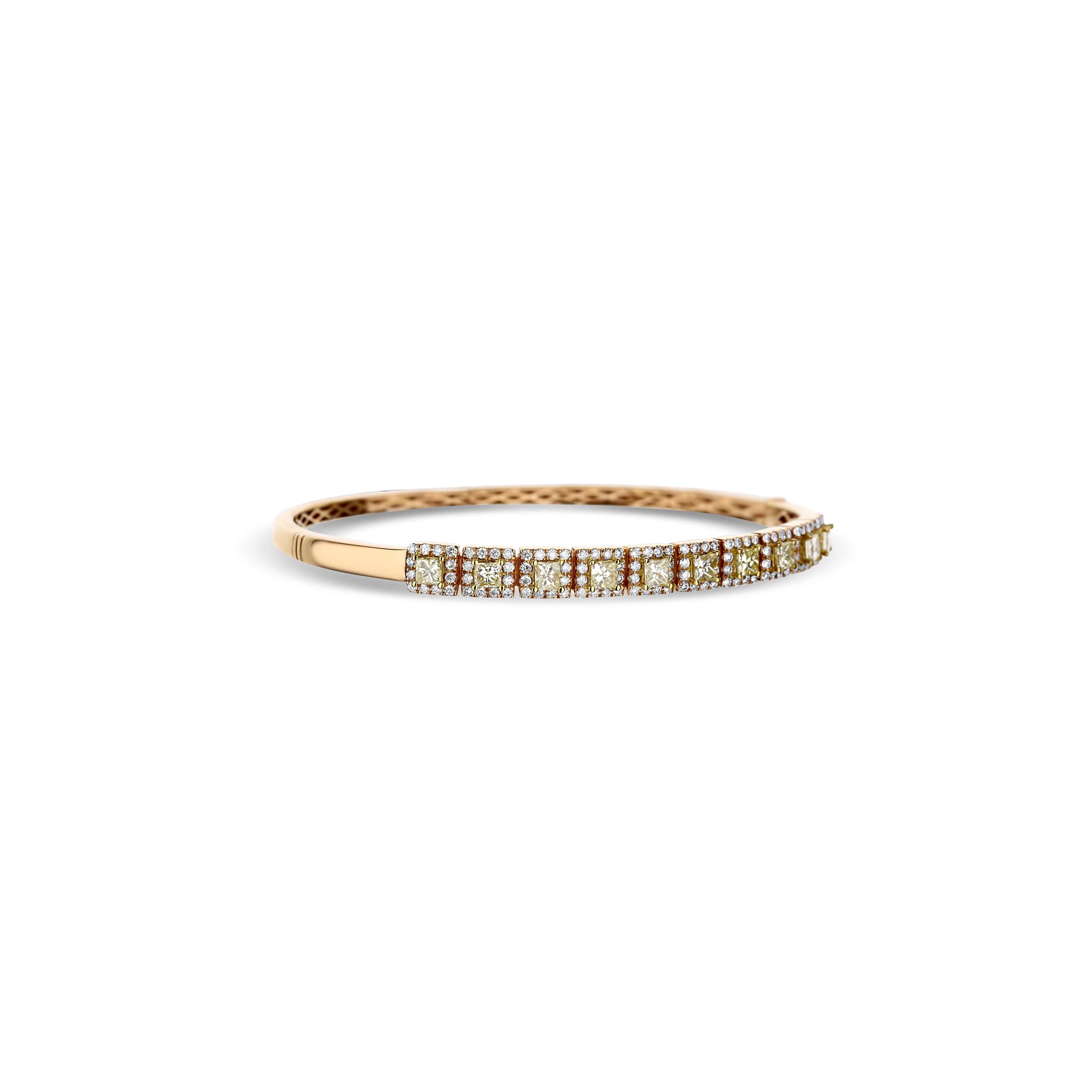 18K Rose Gold Odelia Yellow Diamond With White Diamonds Halo Bangle