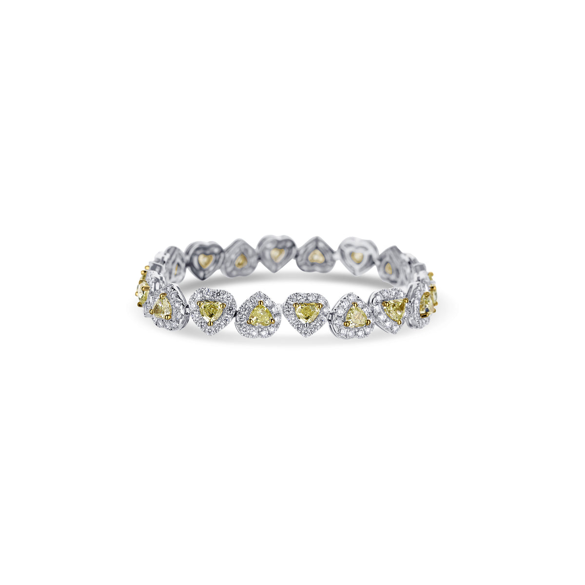18K White Gold Fancy Yellow Heart With White Diamond Halo Line Bracelet