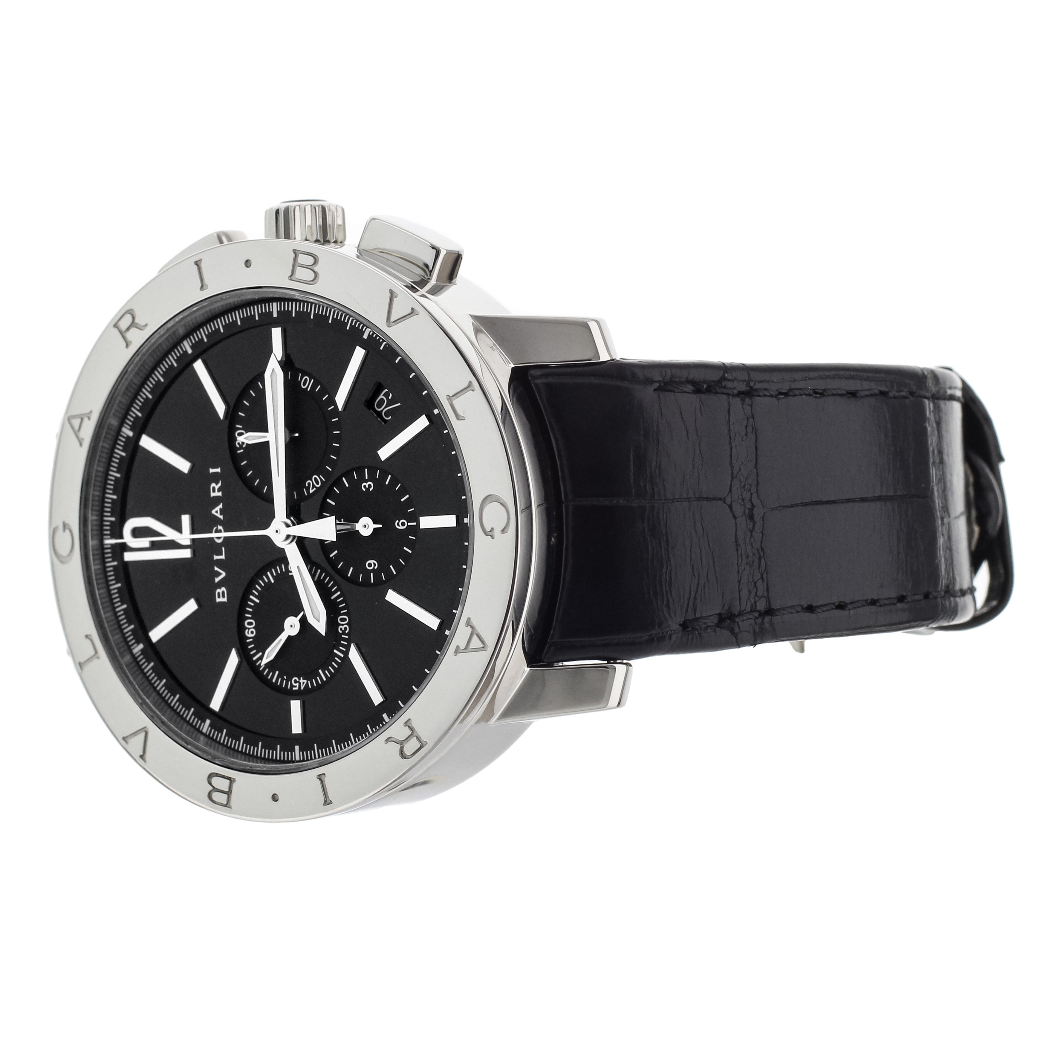 Bulgari Bulgari Chronograph Stainless Steel Black Dial Alligator 41mm BB41SCH