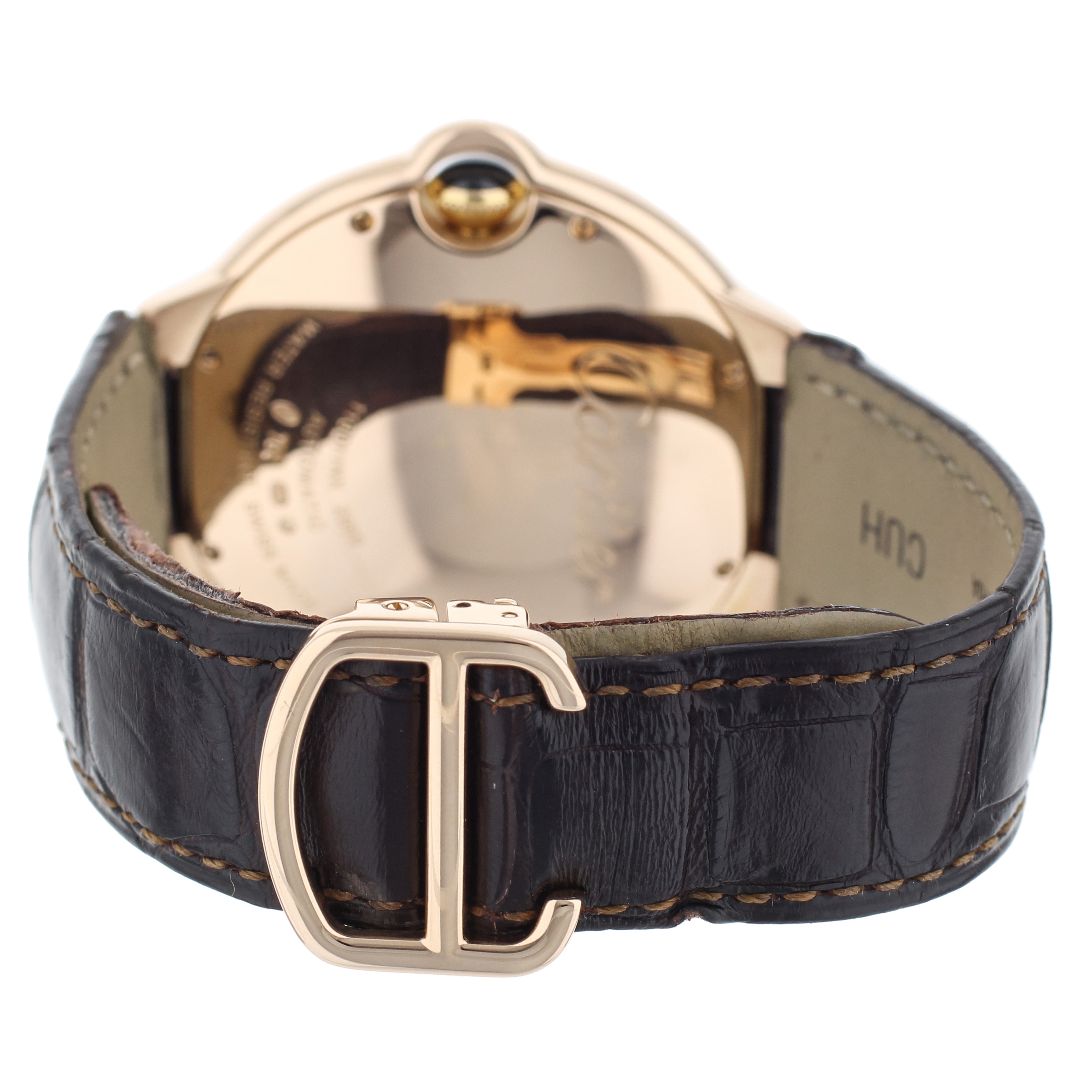 Cartier Ballon Bleu Rose Gold Silver Dial Brown Alligator Strap 42mm 2999