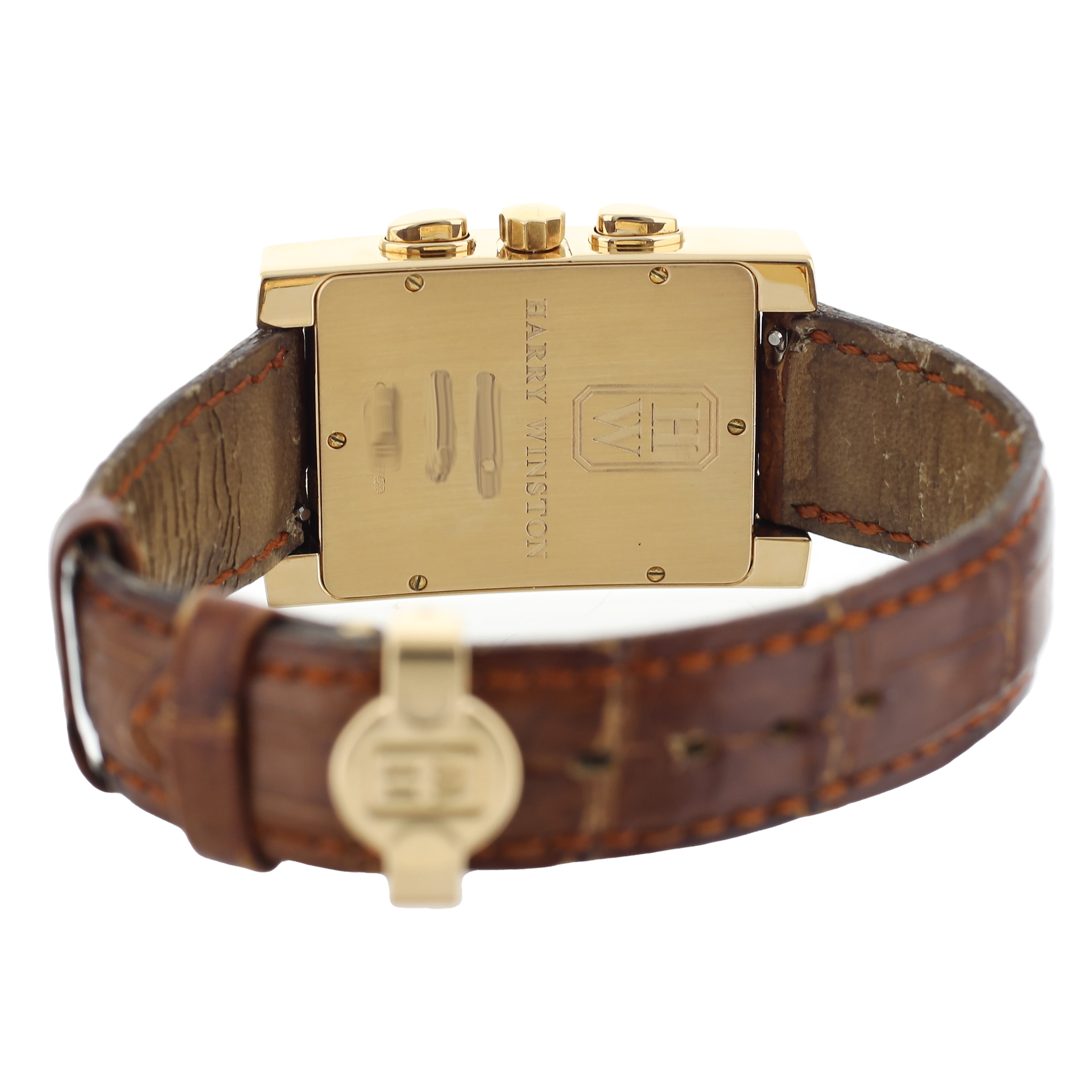 Harry Winston Avenue C Chronograph Yellow Gold Alligator Quartz 41x27mm 310UCQG