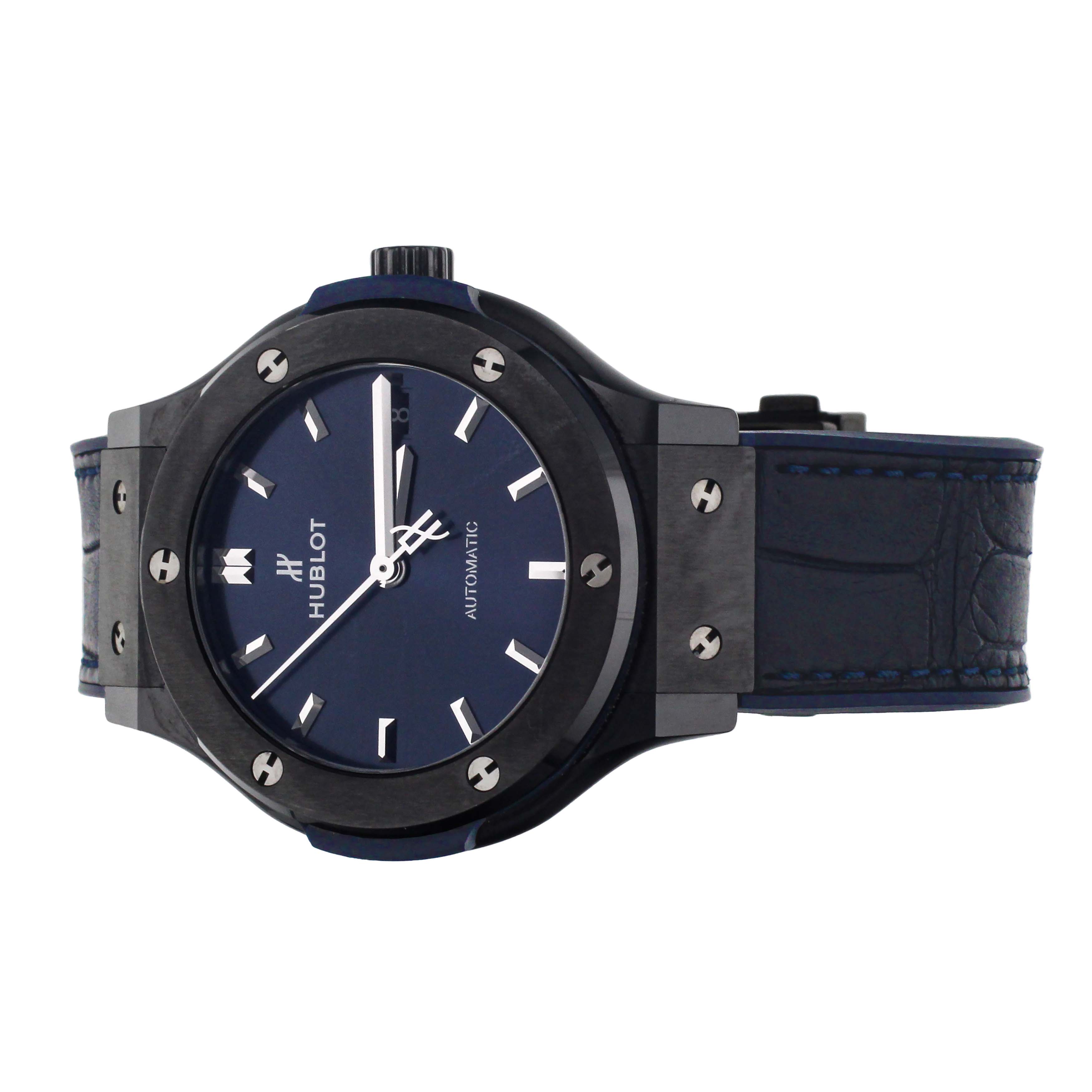 Hublot Classic Fusion Ceramic Blue Alligator Rubber Strap 38mm 565.CM.7170.RX