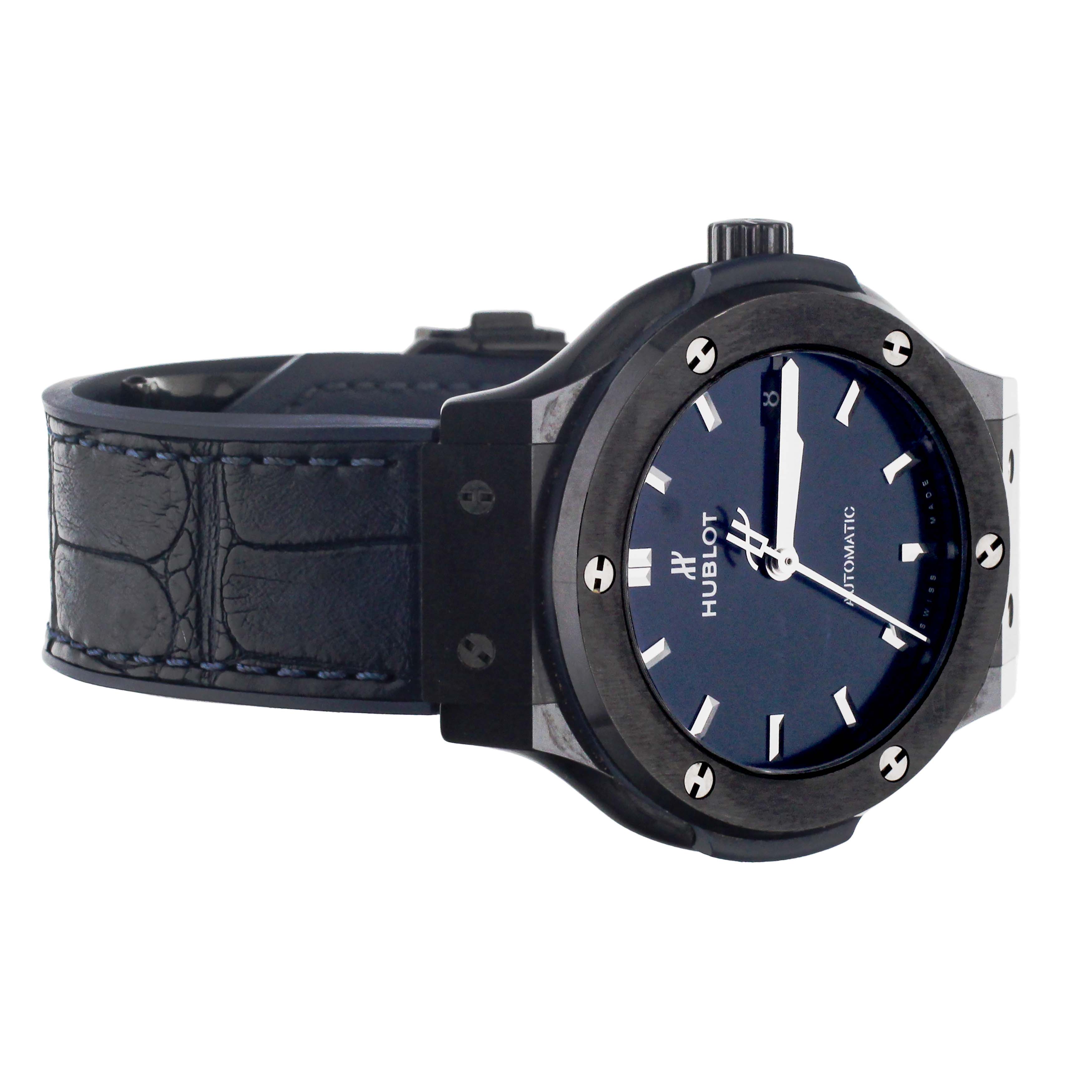 Hublot Classic Fusion Ceramic Blue Alligator Rubber Strap 38mm 565.CM.7170.RX