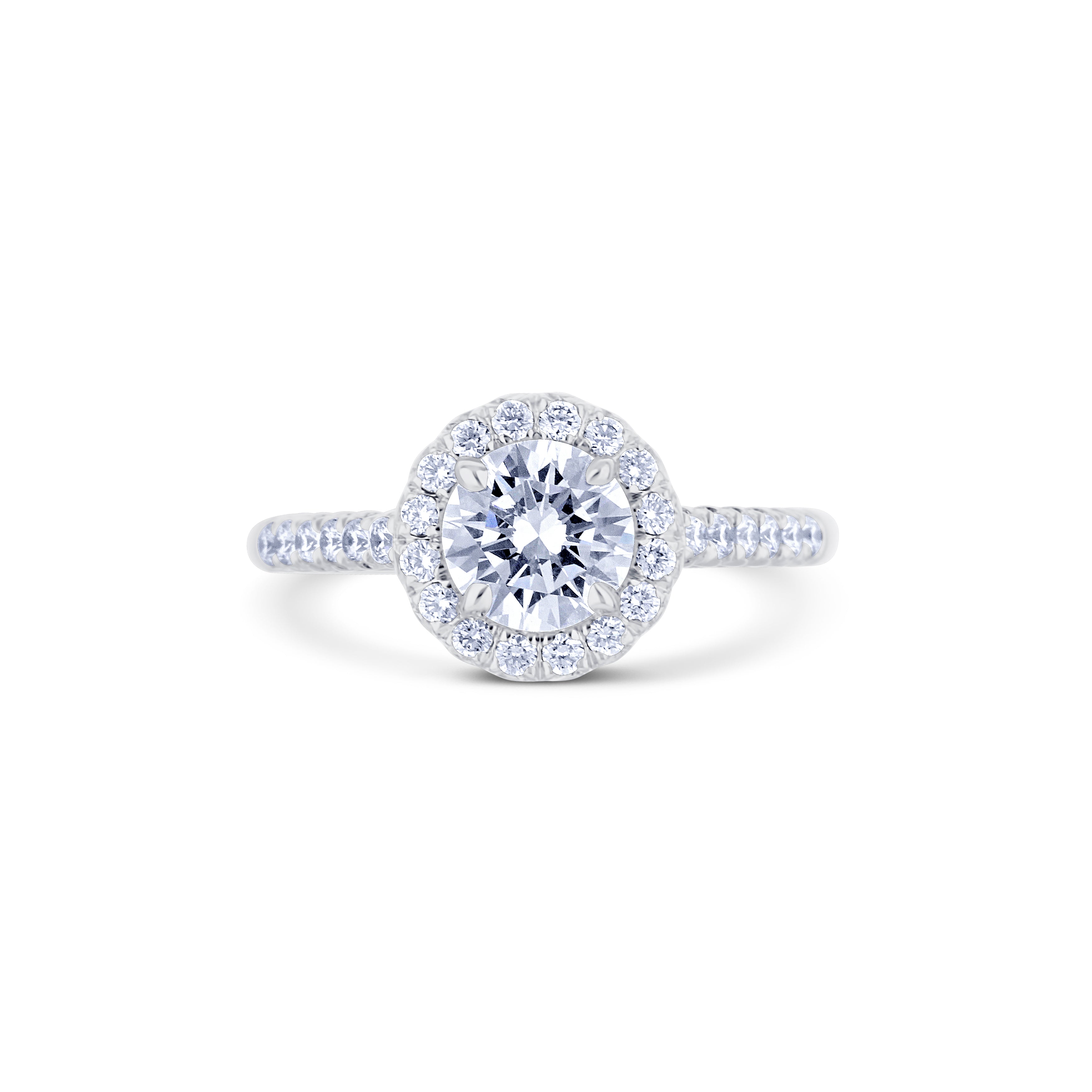 18K White Gold Round Diamond And Halo Engagement Ring