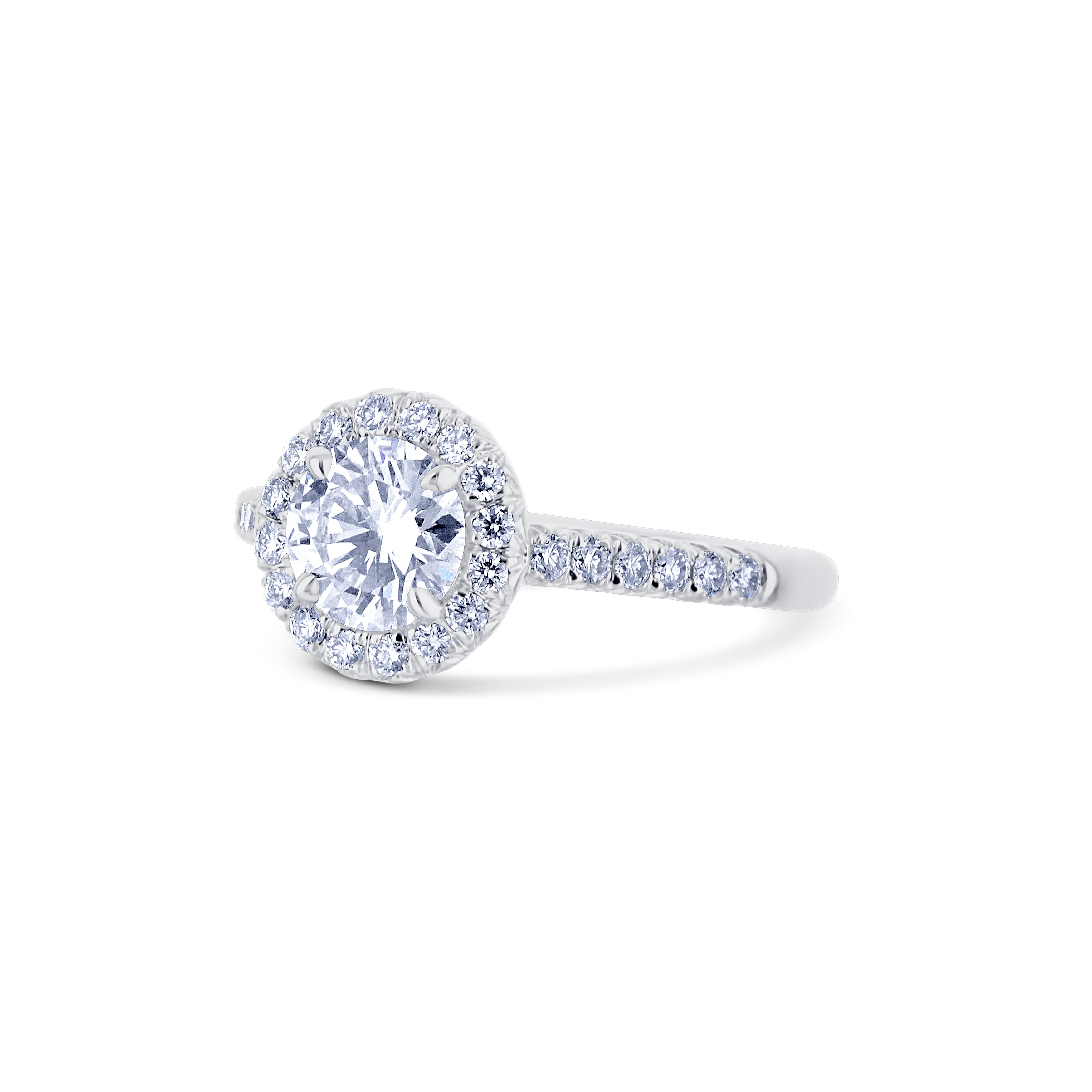18K White Gold Round Diamond And Halo Engagement Ring