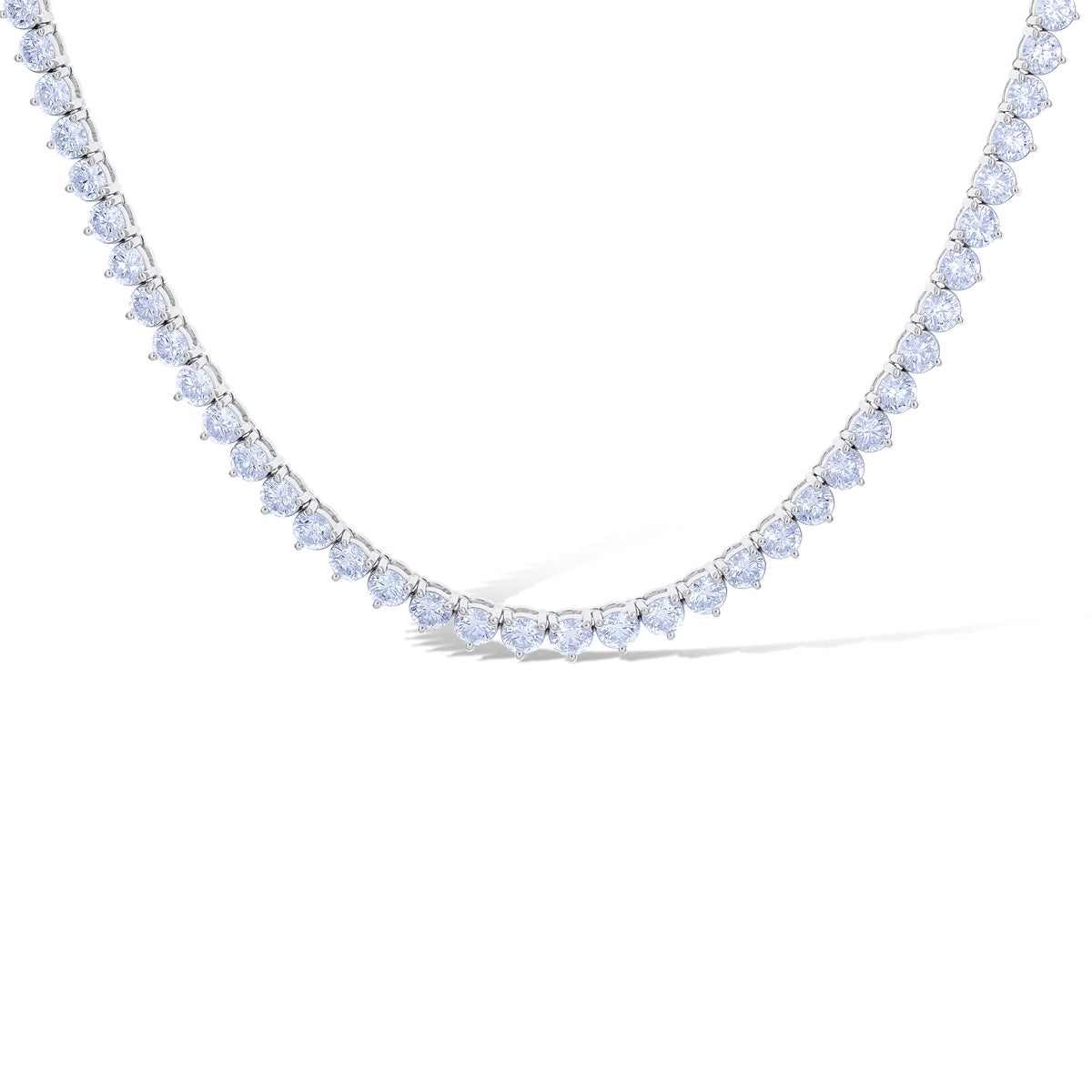 18K White Gold 19.11Ctw Three Prong Round Diamond Tennis Necklace 101 Stones 16.25"