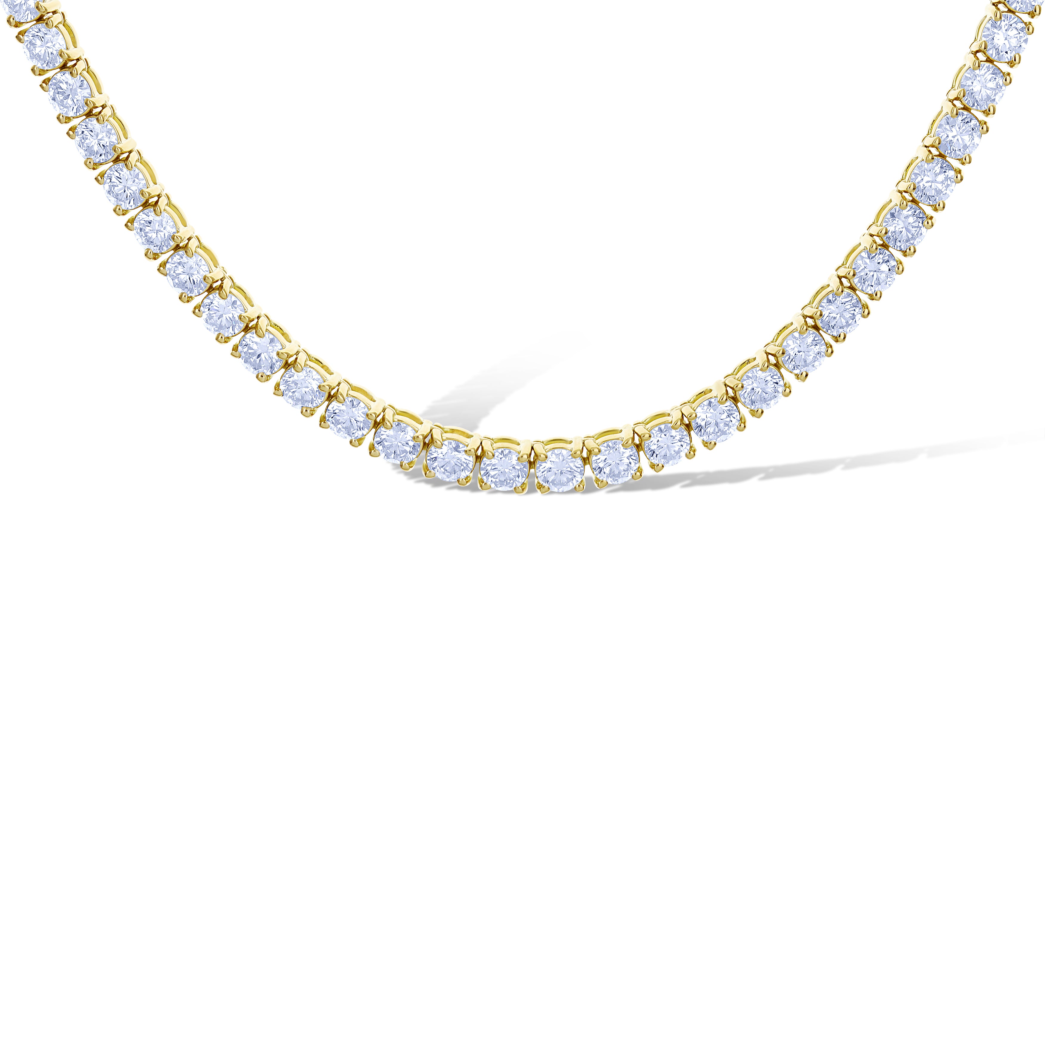 18K Yellow 18.87Ctw Round Diamond Tennis Necklace 100 Stones 16"