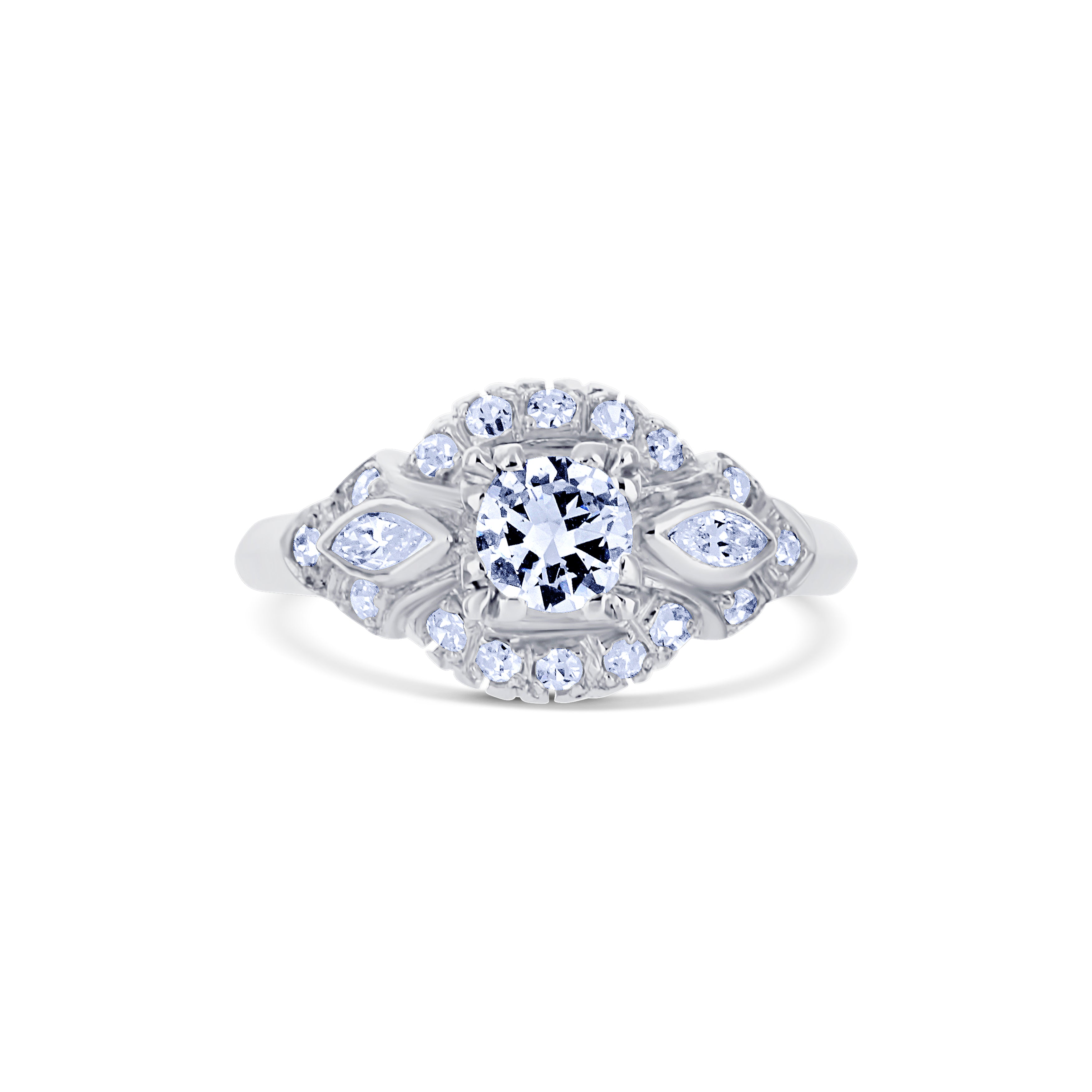 Platinum Vintage Style Ring With A 0.35 Carat Round Cut Diamond