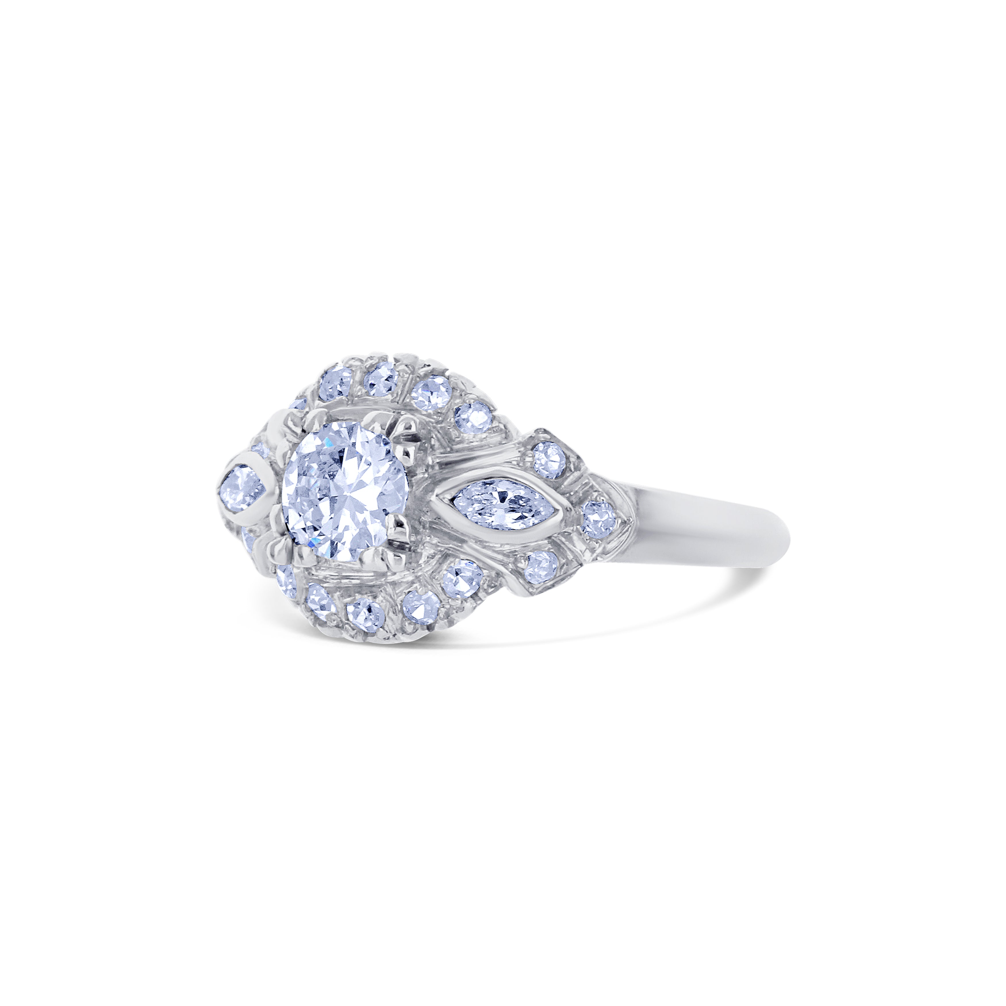 Platinum Vintage Style Ring With A 0.35 Carat Round Cut Diamond