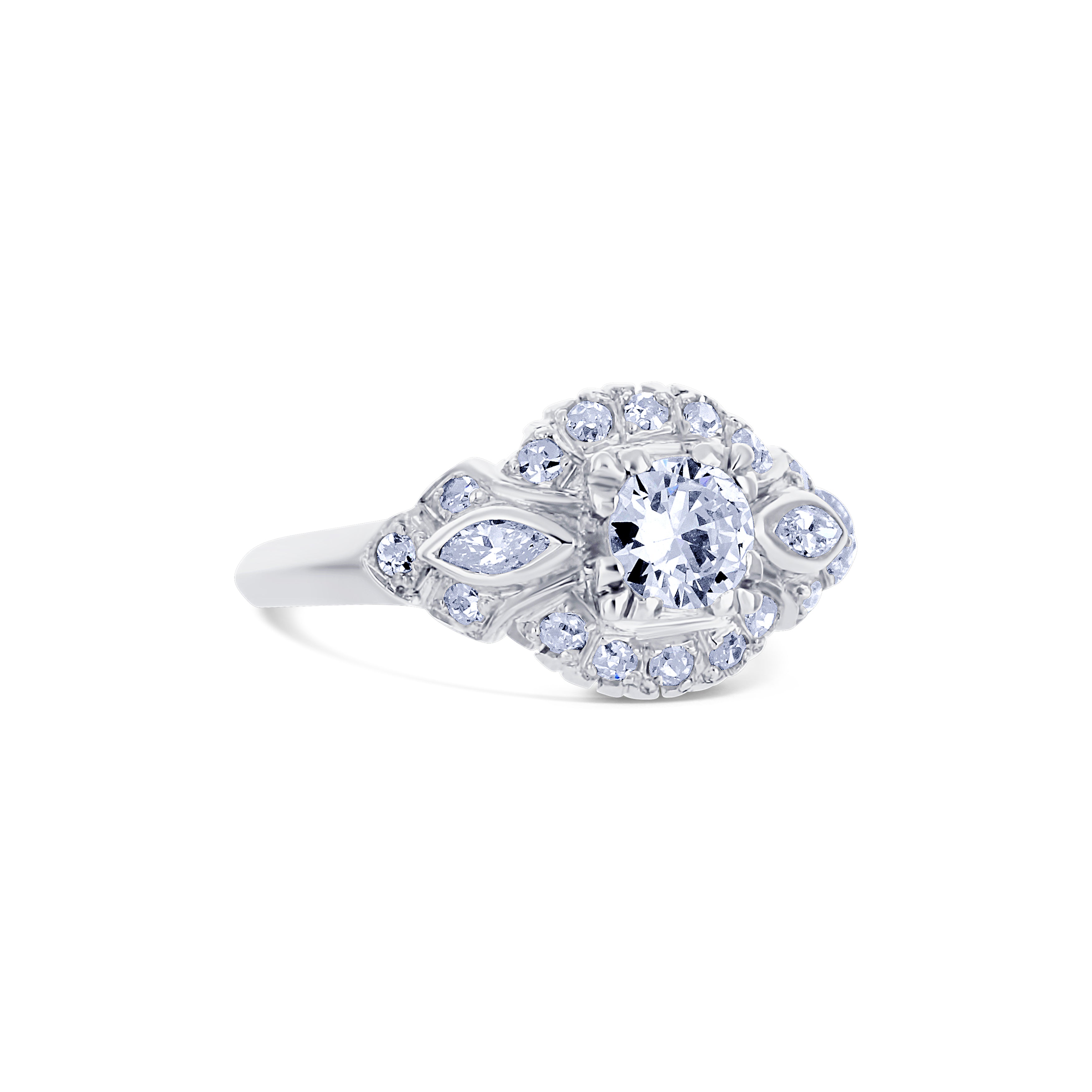 Platinum Vintage Style Ring With A 0.35 Carat Round Cut Diamond