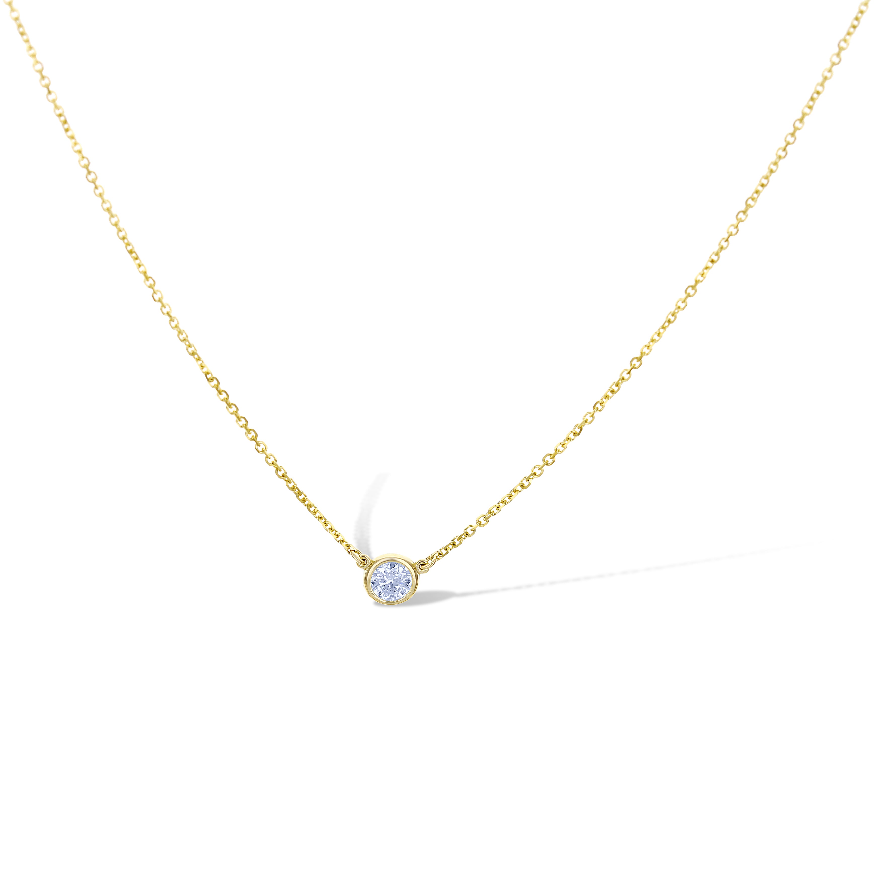 18K Yellow Gold Solitaire Bezel Round Diamond Necklace 18"