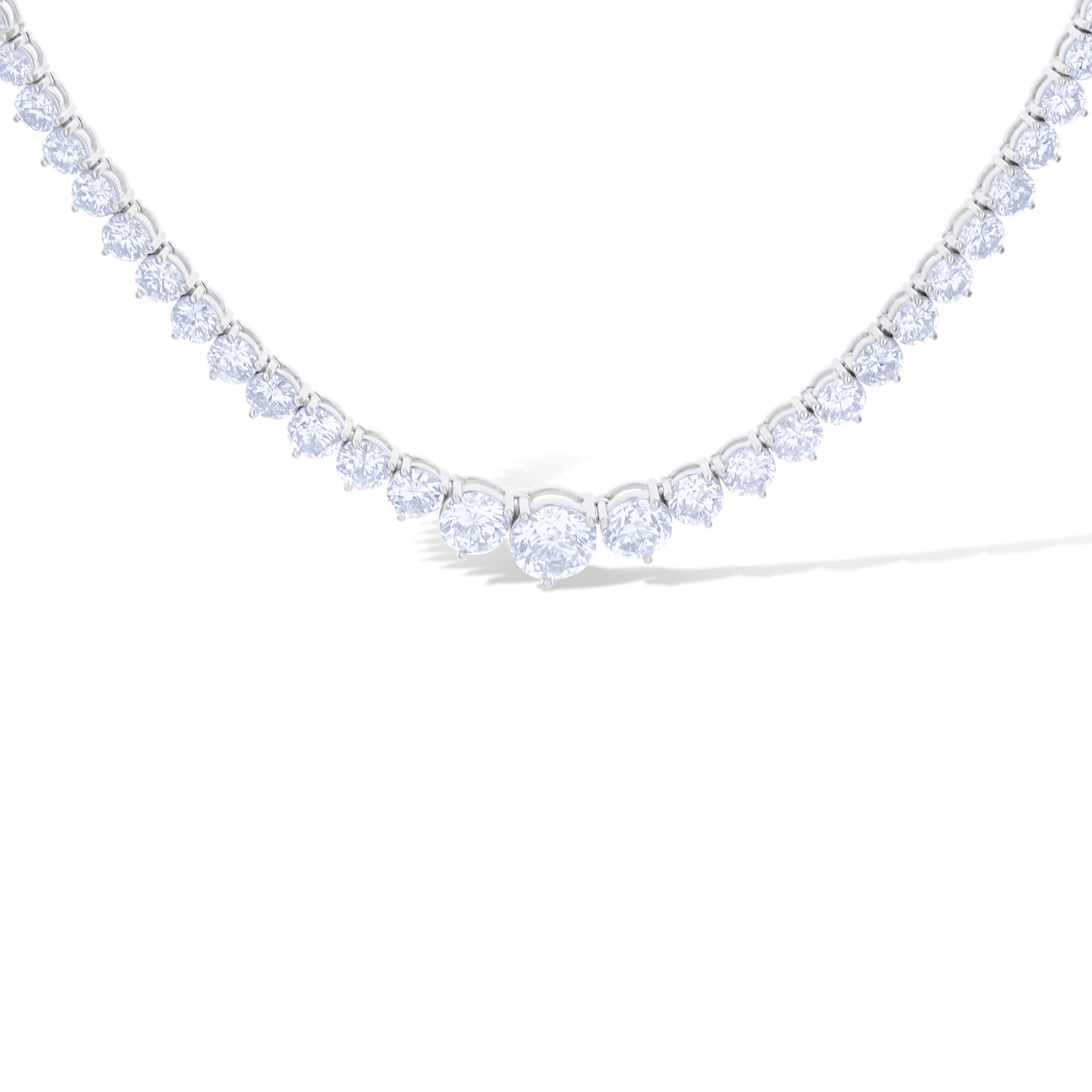 18K White Gold 23.26Ctw Round Graduating Diamond Tennis Necklace
