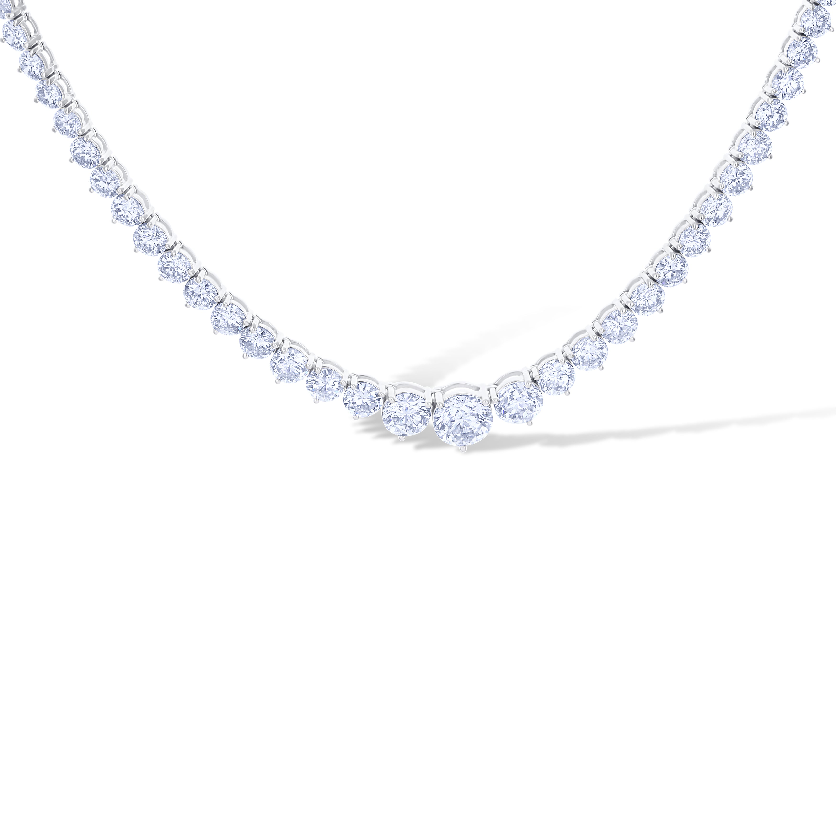 18K White Gold 23.26Ctw Round Graduating Diamond Tennis Necklace