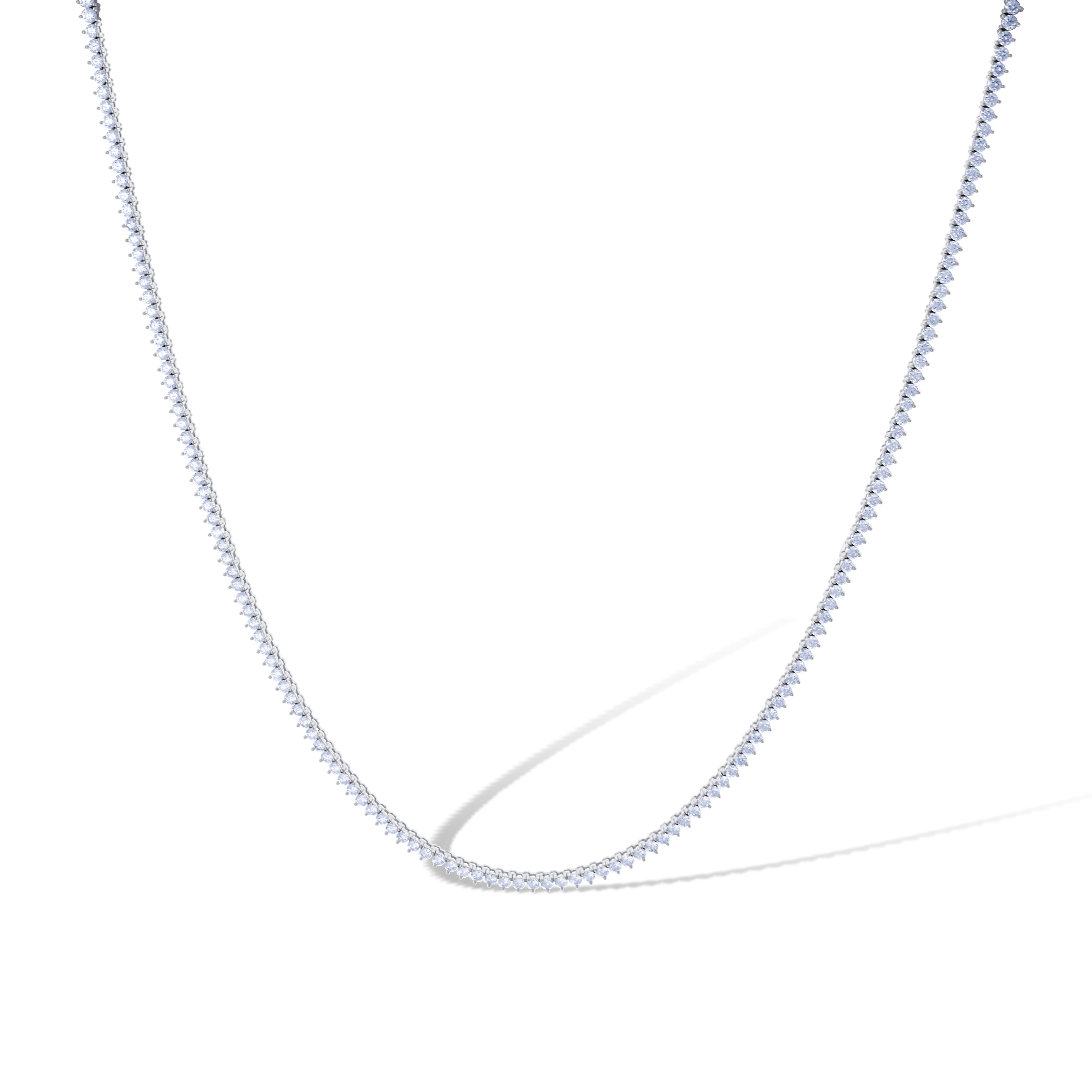 14K White Gold Round-Cut Diamond Tennis Necklace 8.11Ctw 17"