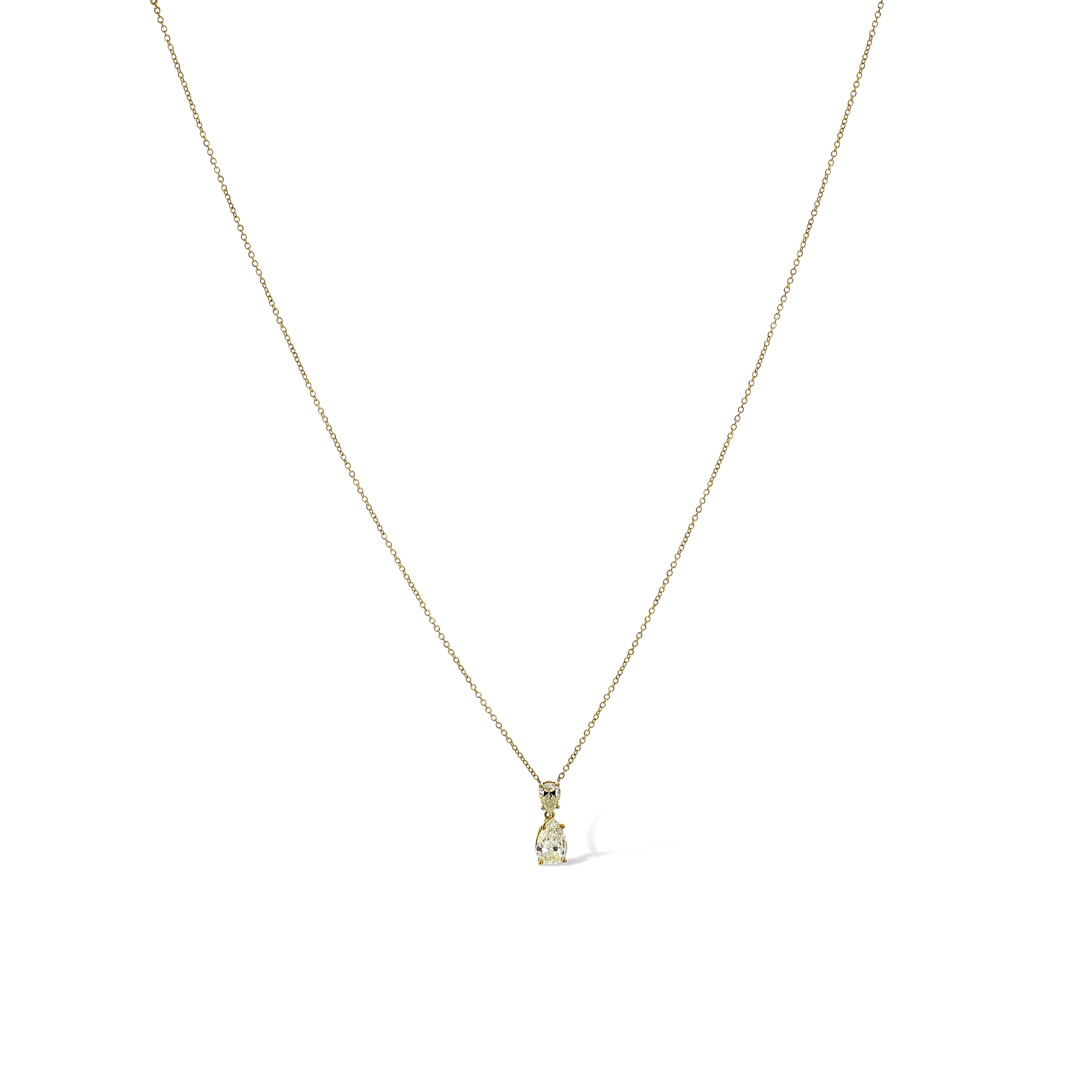 18K Yellow Gold 0.96Ct Pear & 0.36Ct Pear Diamond Necklace Kl/Vs