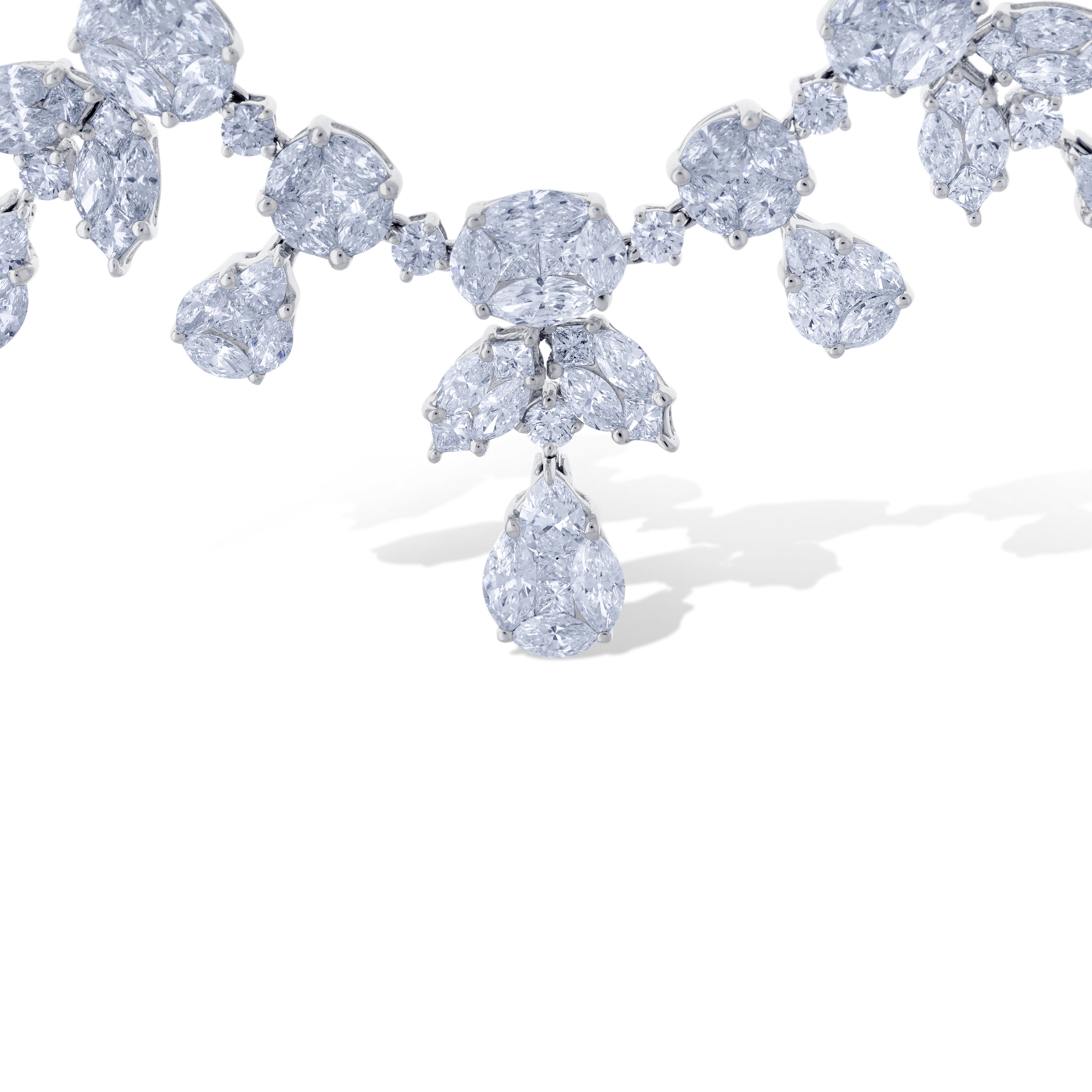 18K White Gold Mixed Stone Diamond Necklace Floral Design 26.77Ctw