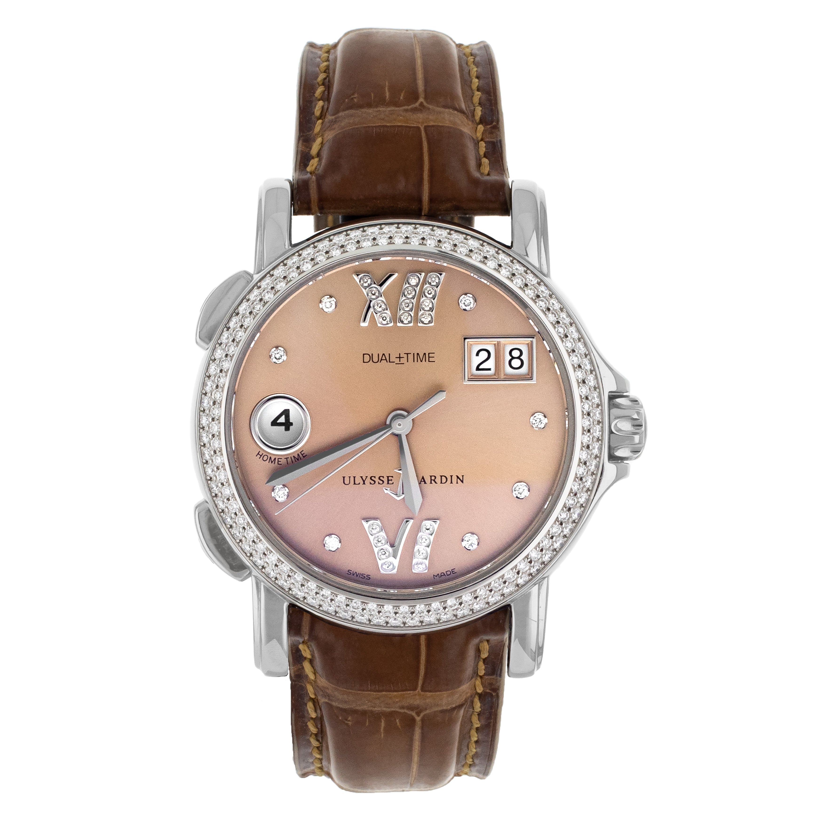 Ulysse Nardin San Marco GMT +- Salmon Diamond Dial Alligator Strap 37mm 223-22