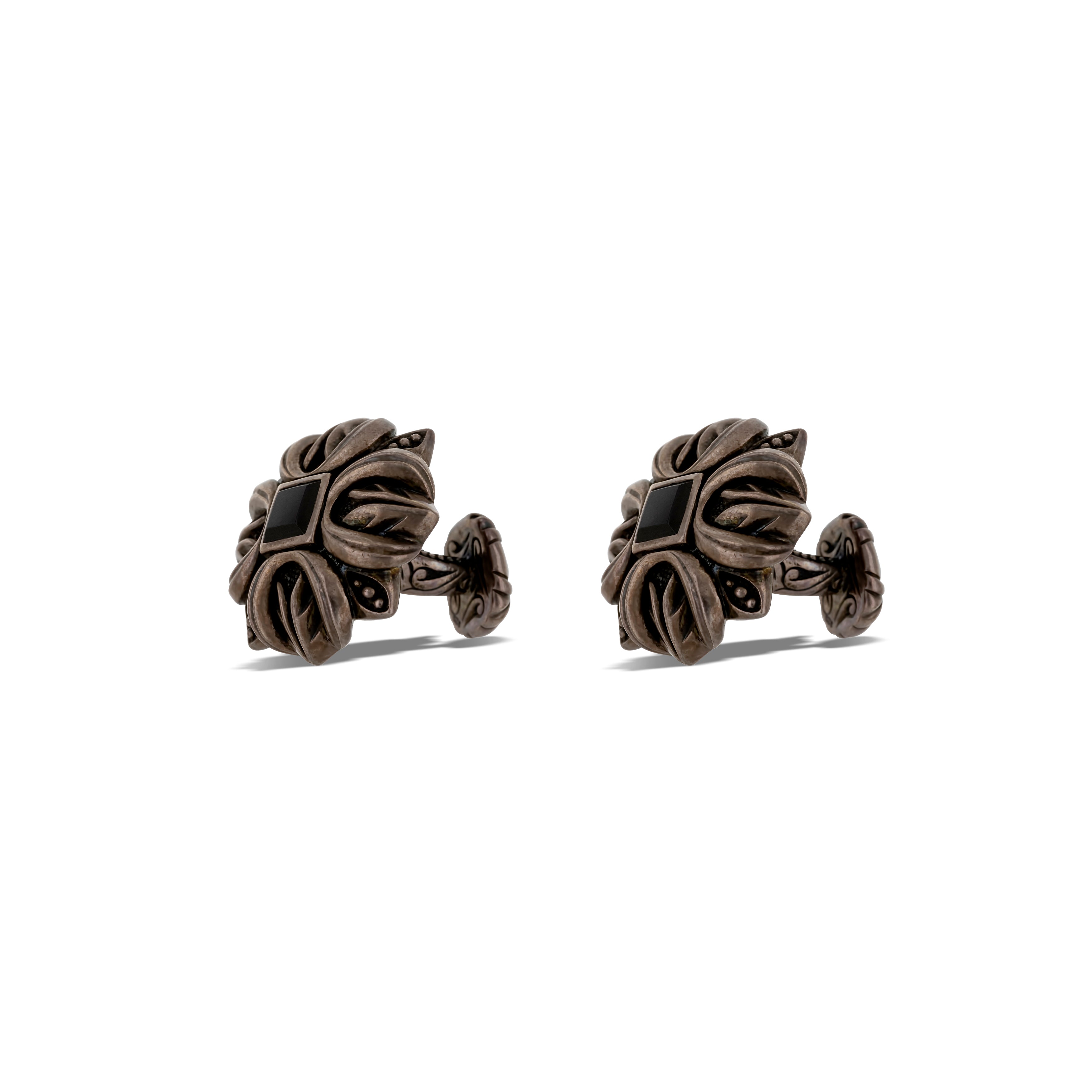 Sterling Silver Engraved & Onyx Accented Cufflinks