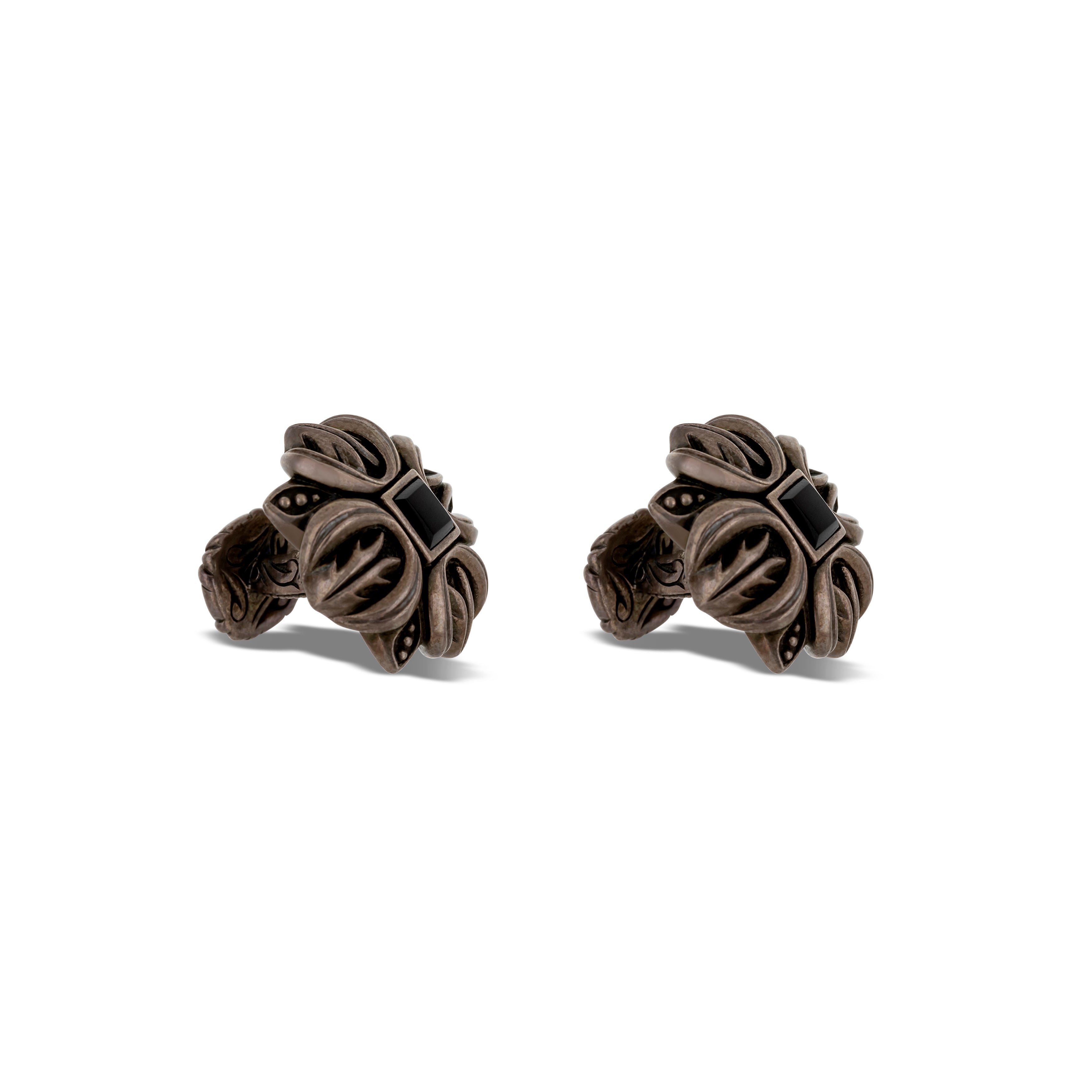 Sterling Silver Engraved & Onyx Accented Cufflinks