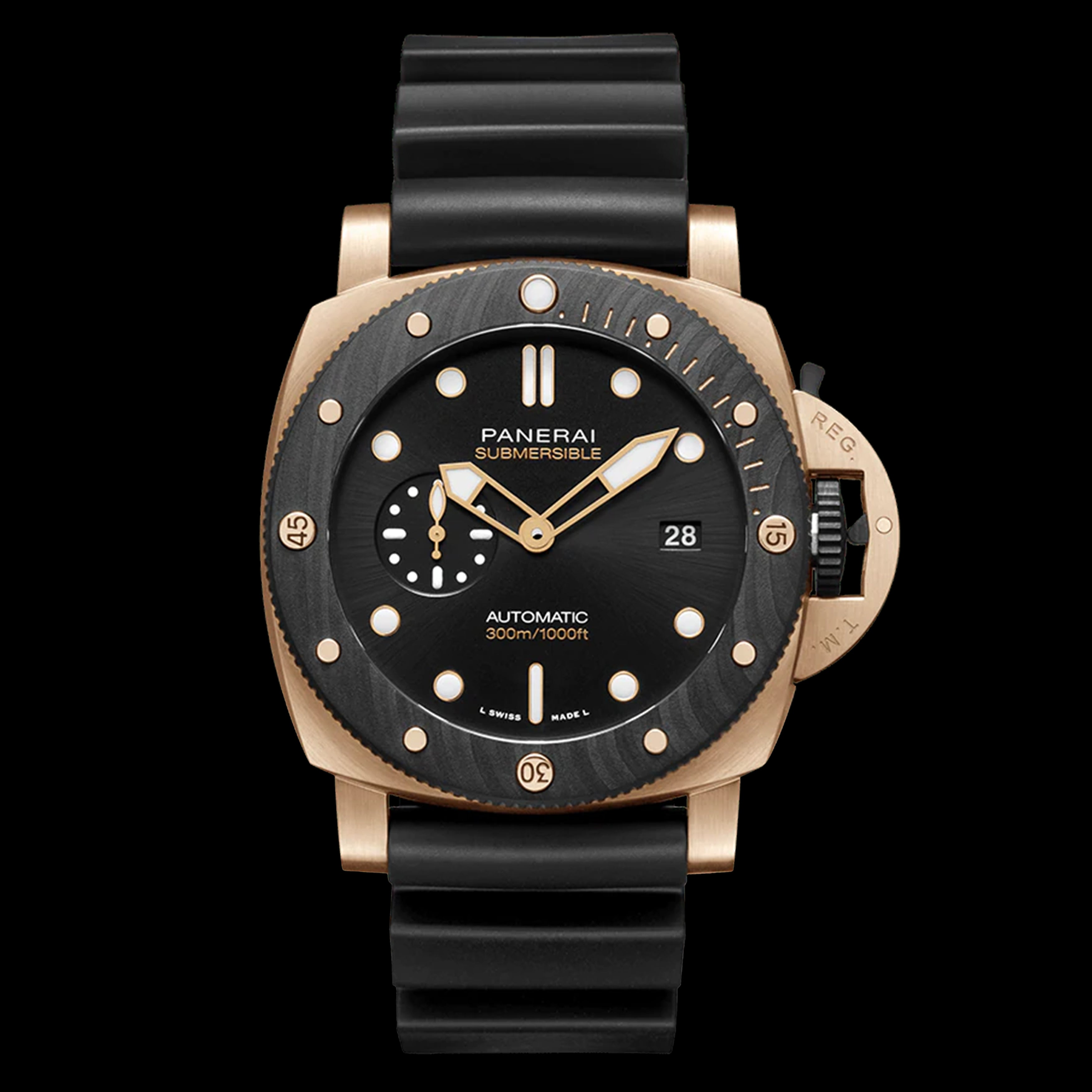 Panerai Submersible Quarantaquattro Goldtech Orocarbo Watch, 44mm Black Dial, PAM02070