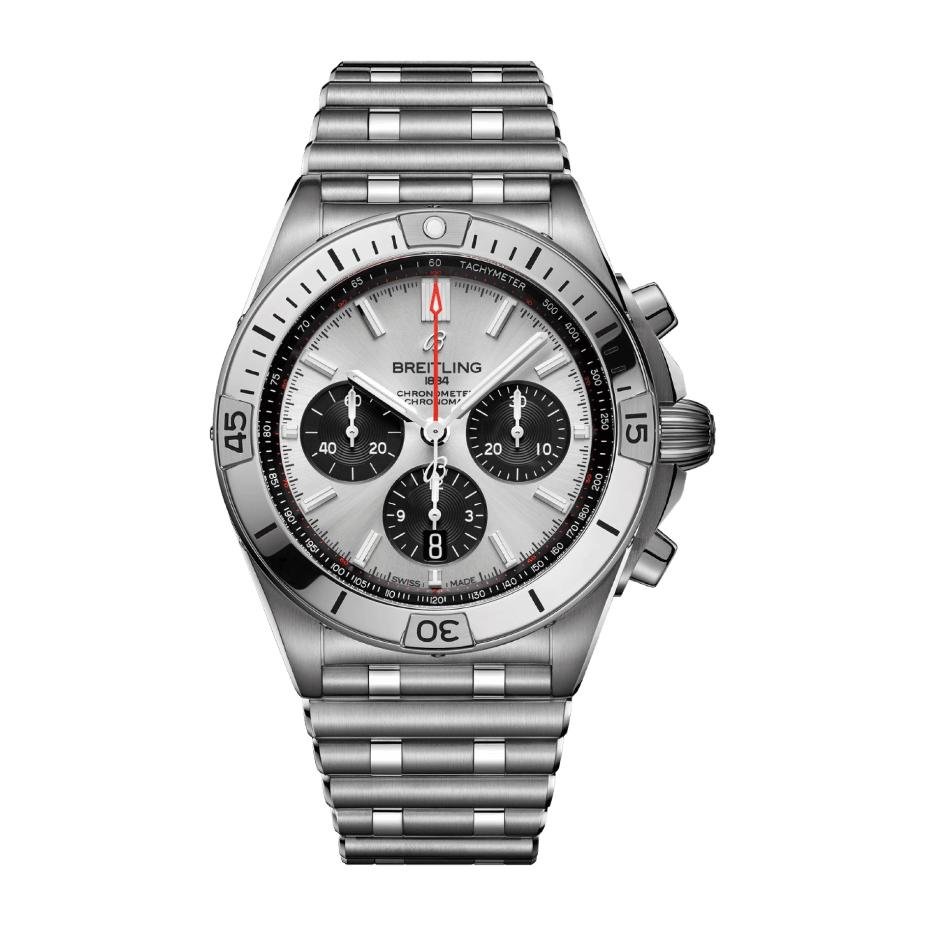Breitling Chronomat B01 Watch, 42mm Silver Dial, AB0134101G1A1