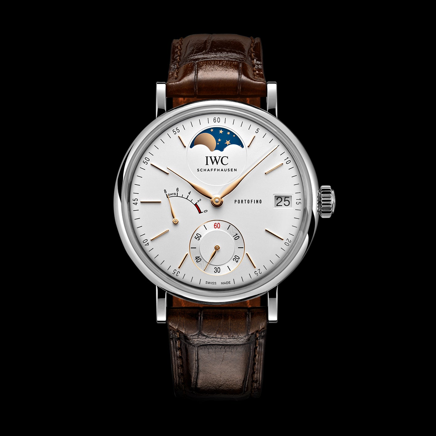 IWC Portofino Hand Wound Moon Phase Watch 45mm White Dial IW516401