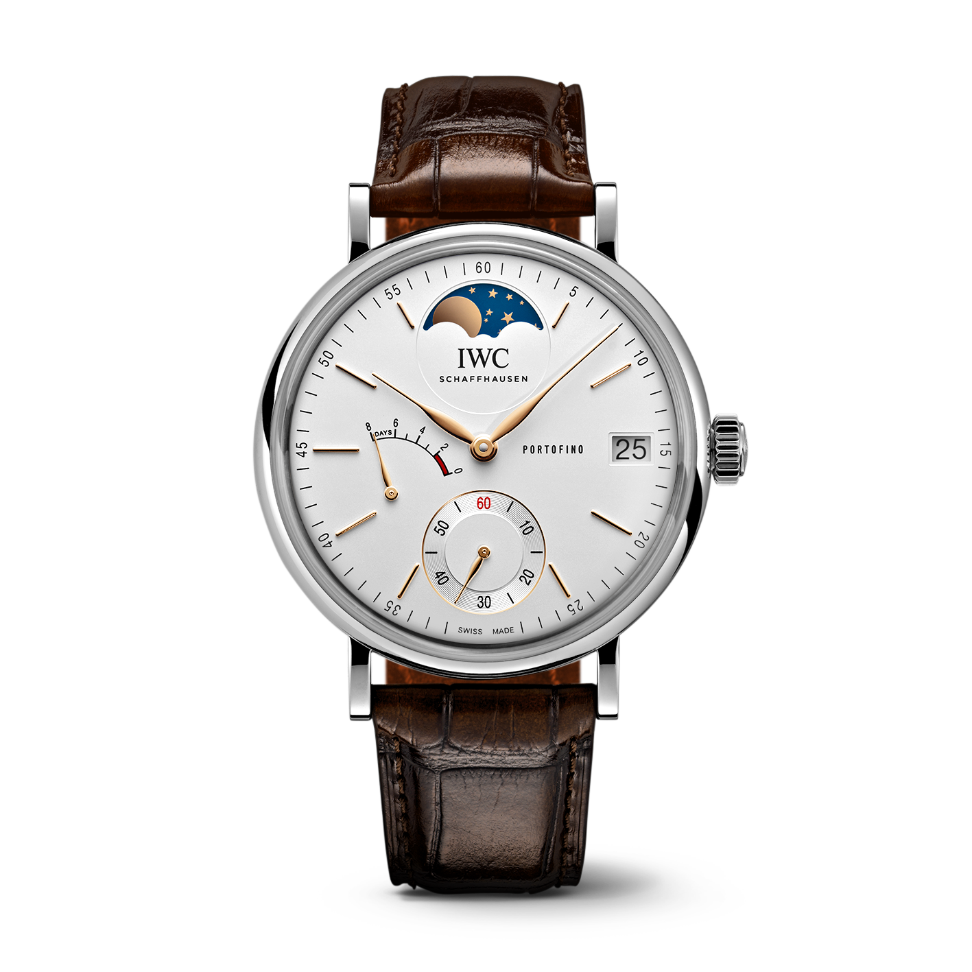 IWC Portofino Hand-Wound Moon Phase Watch, 45mm White Dial