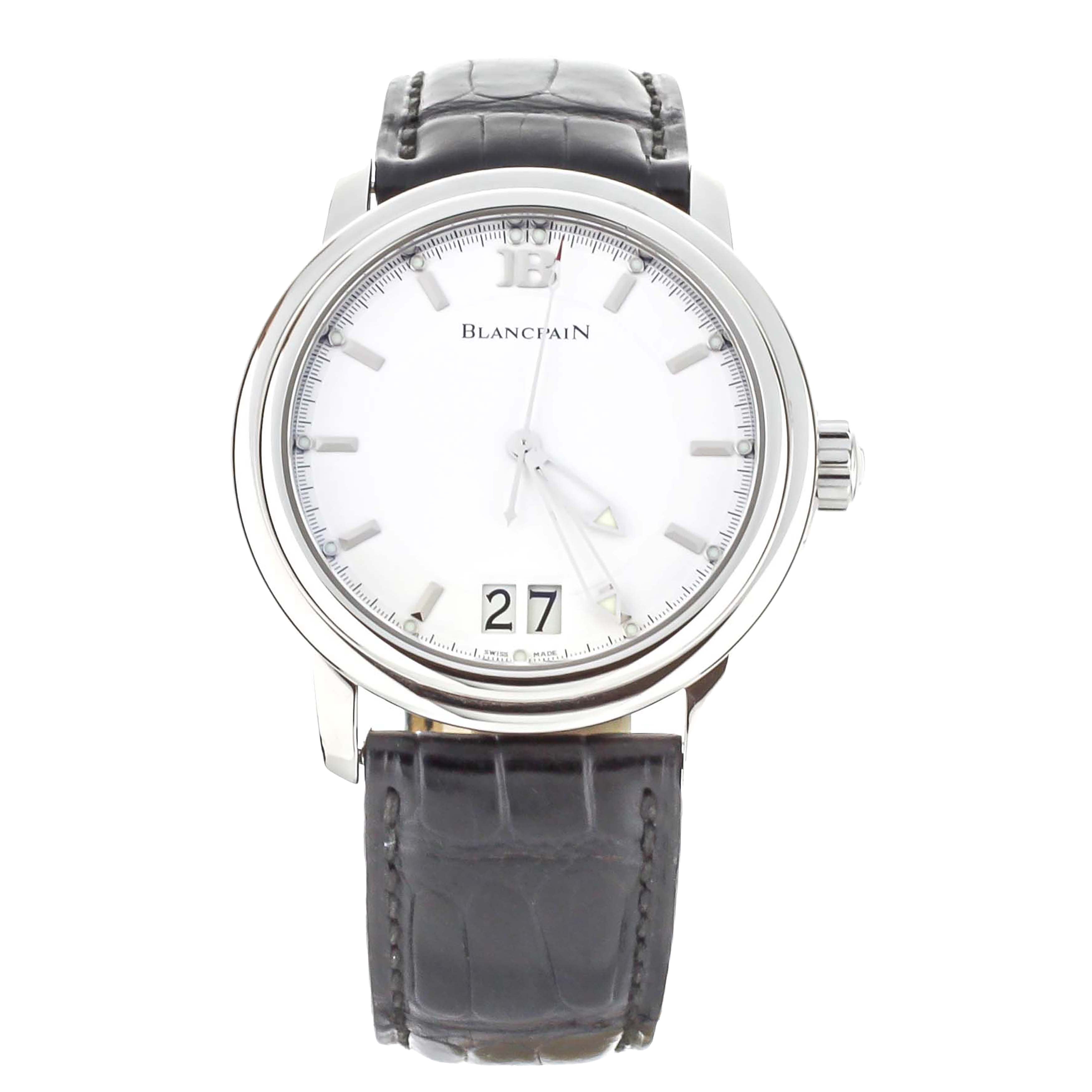 BLANCPAIN LEMAN GRANDE DATE WHITE DIAL Black Strap 40MM REF 2850 1127