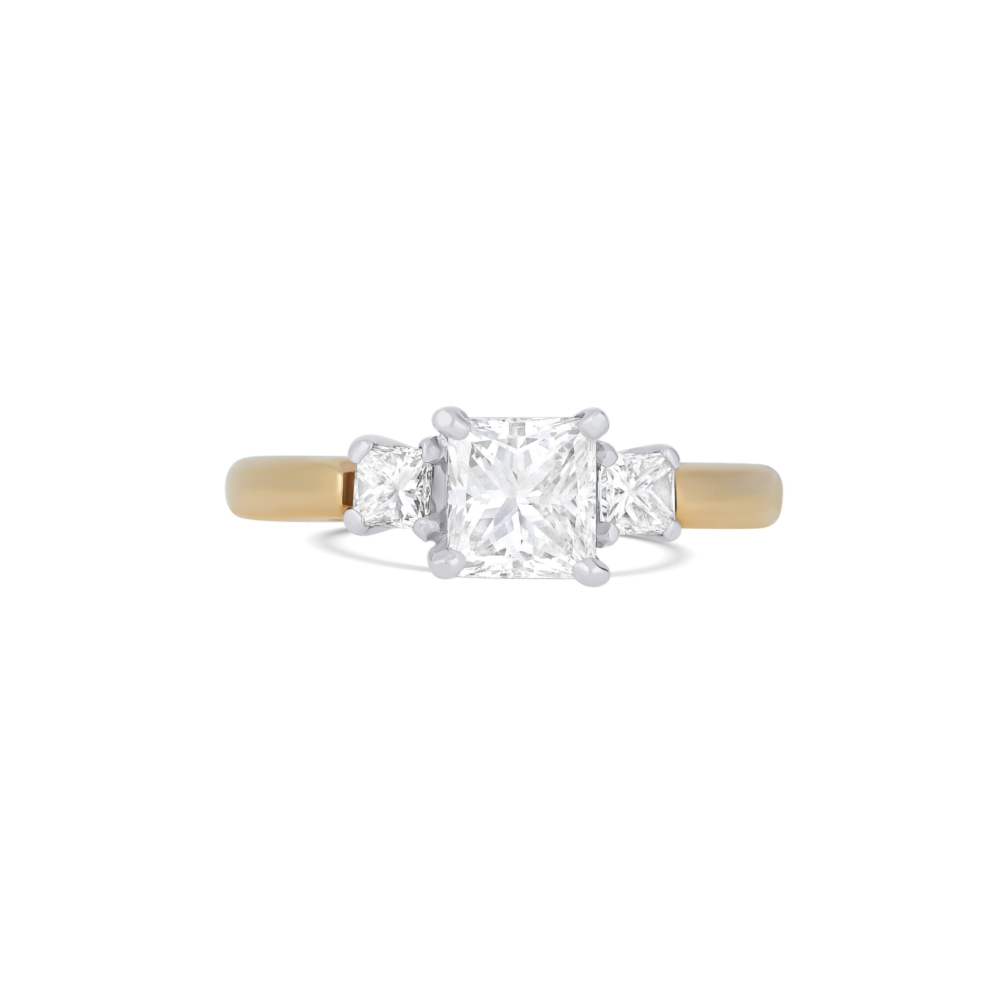 14K Yellow Gold Three Stone Diamond Engagement Ring