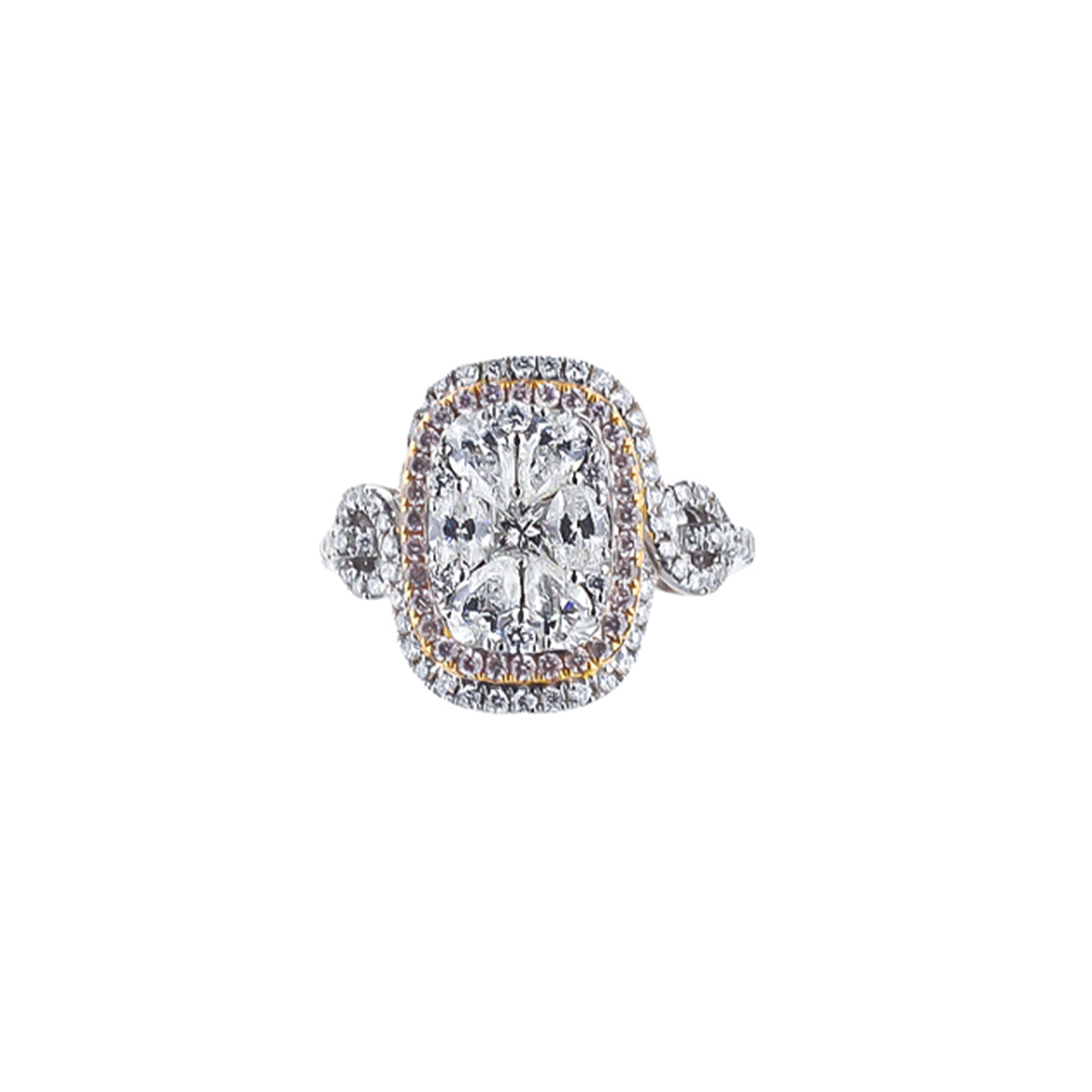 18K Two-Tone Pear Shape Diamond Double Halo Ring