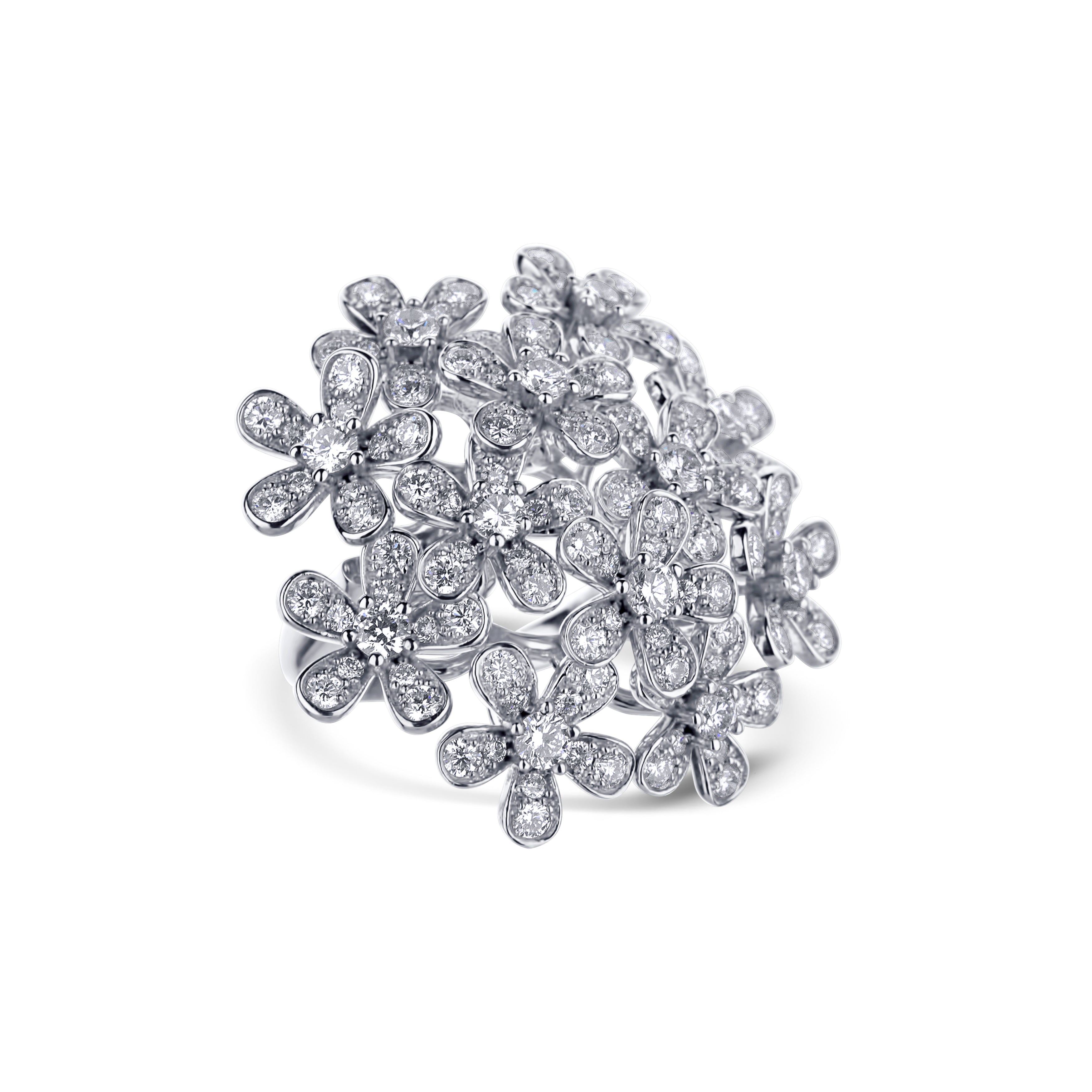 18K White Gold Multi Flower Diamond Ring