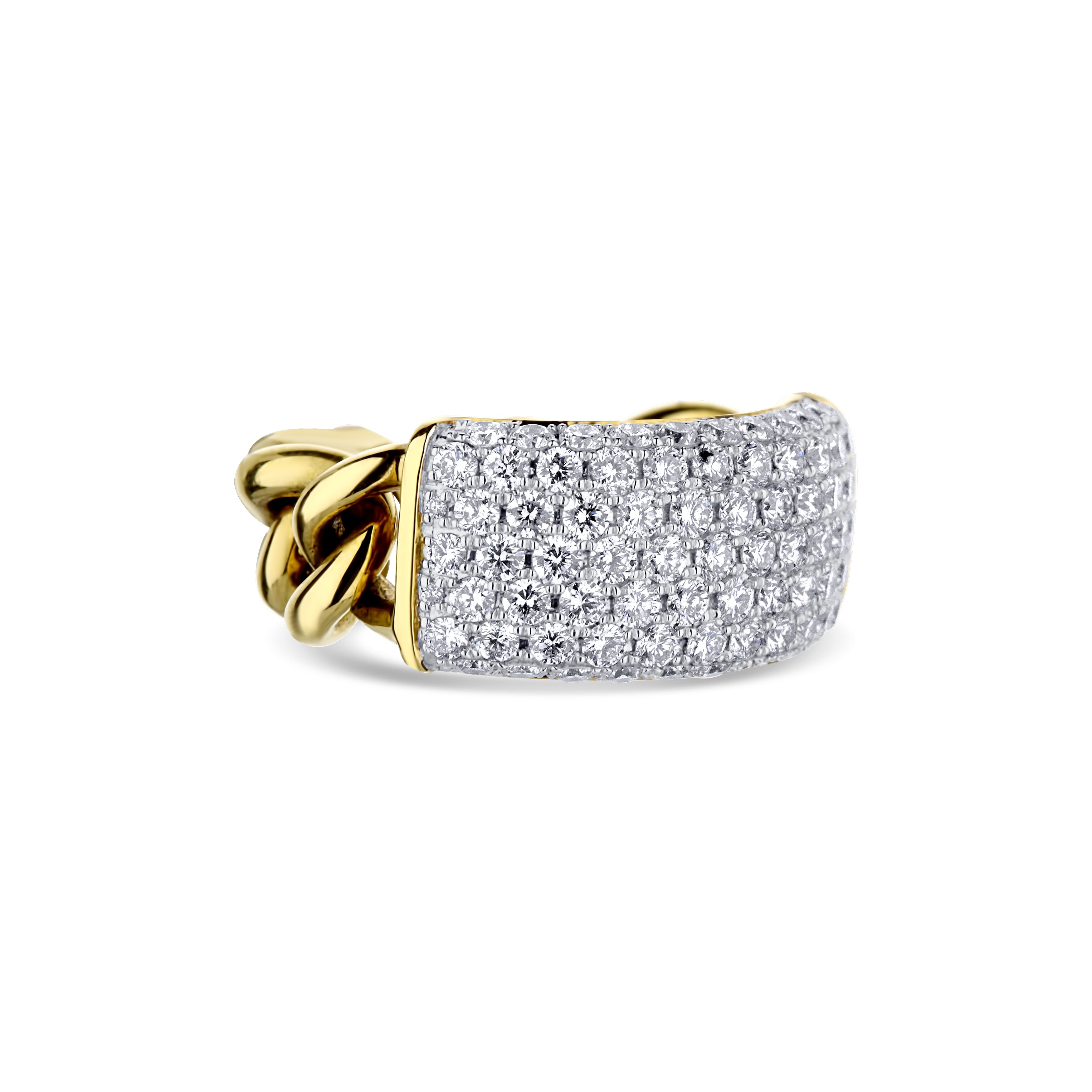18K Yellow Gold Pavé Diamond Chain Ring