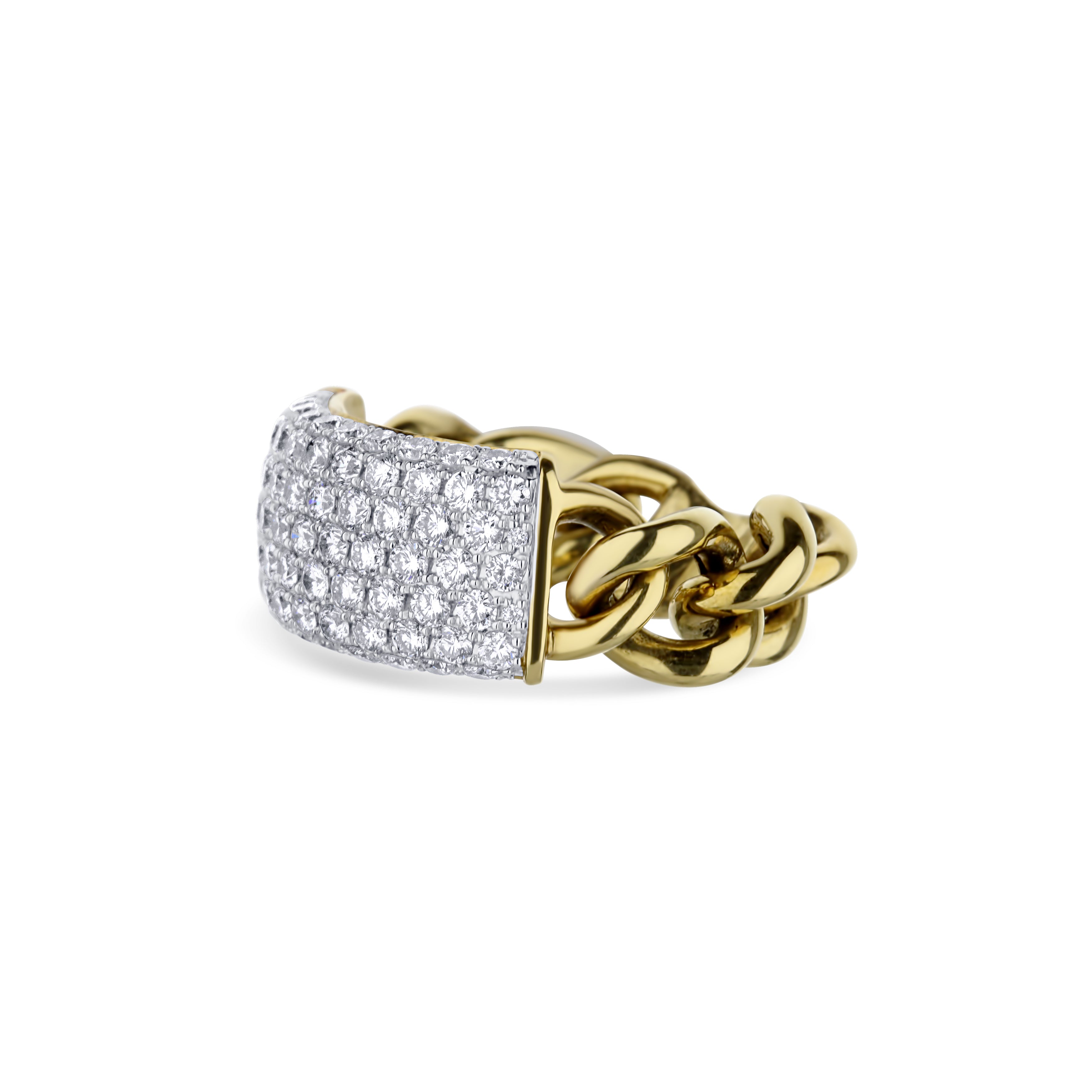 18K Yellow Gold Pavé Diamond Chain Ring