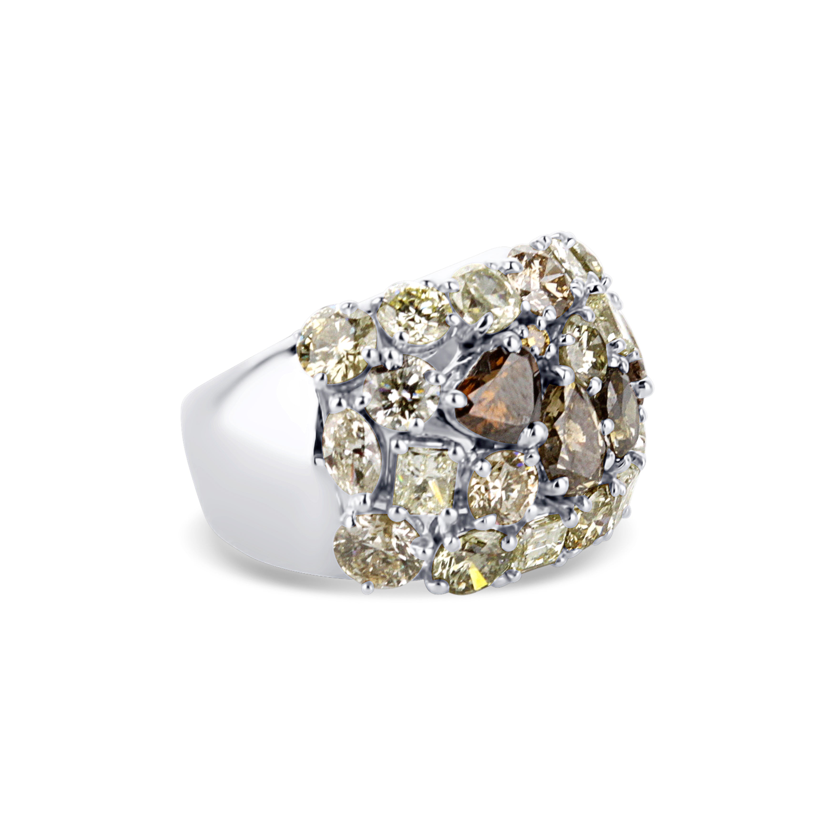 18K White Gold Multi-Shape Diamond Dome Ring