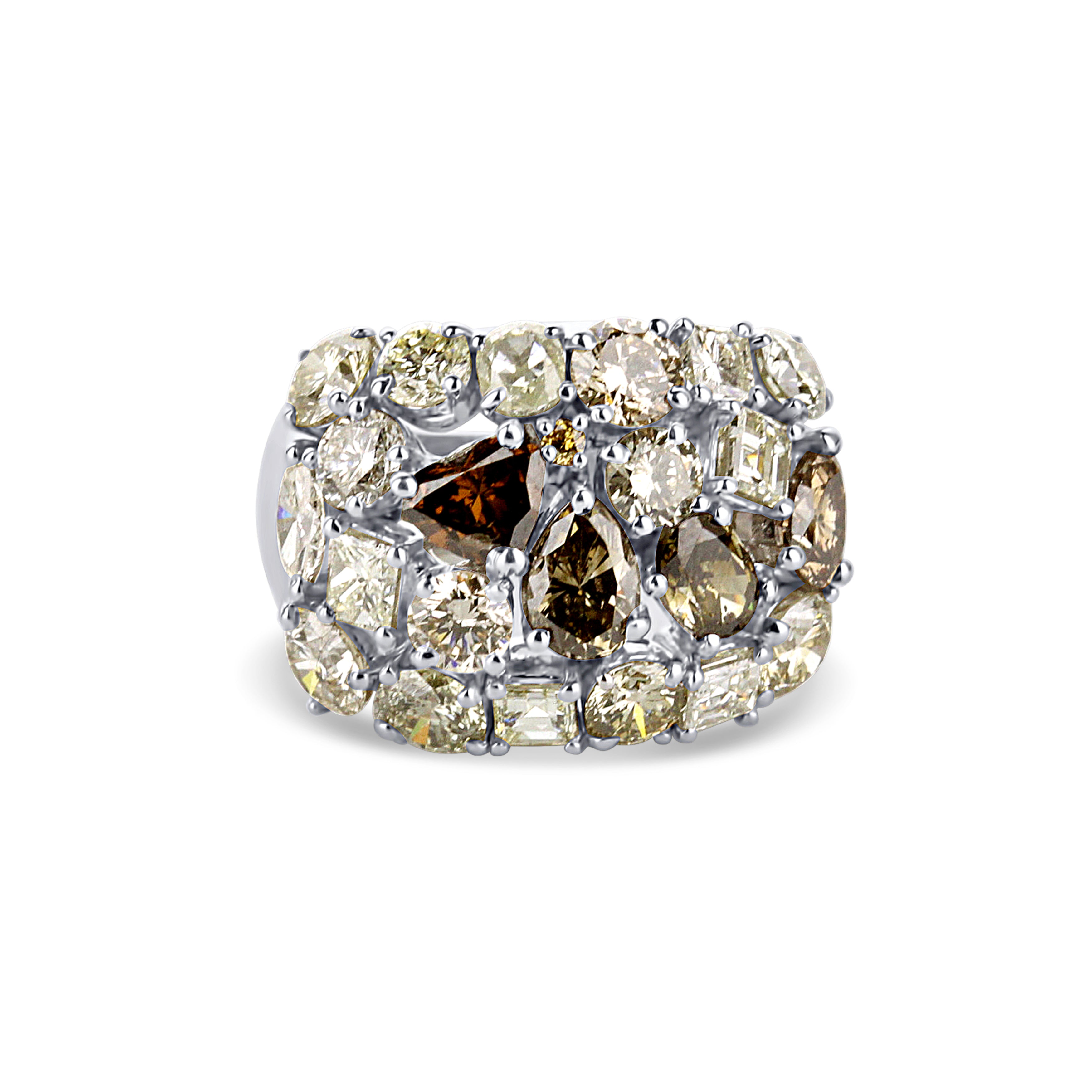 18K White Gold Multi-Shape Diamond Dome Ring